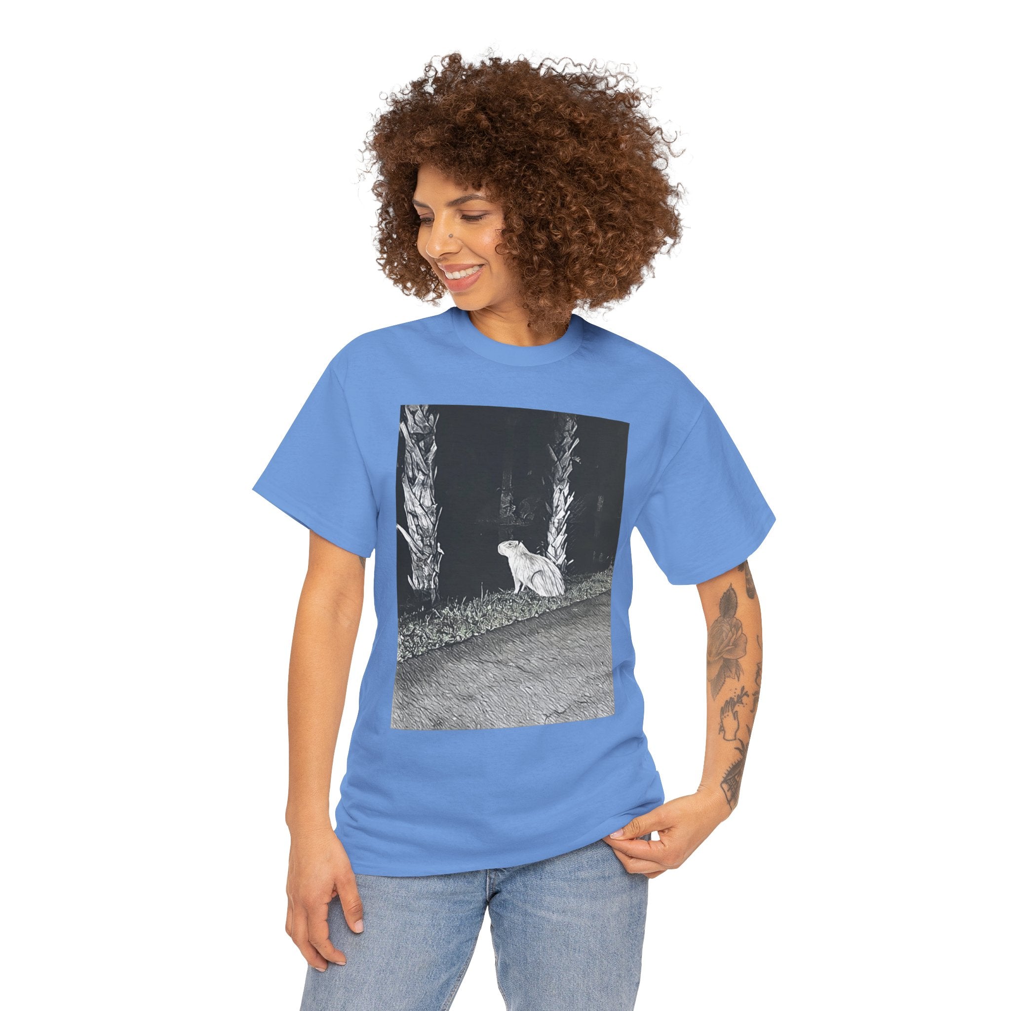 Capybara Graphic Print Short Sleeve Crew Neck Unisex Heavy Cotton Art Tee Shirt