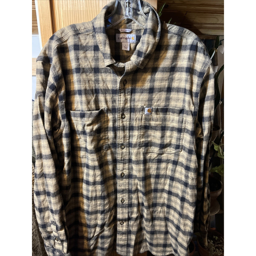 Carhartt Shirt Mens L Brown Plaid Outdoor Relaxed Fit Button Workwear Western