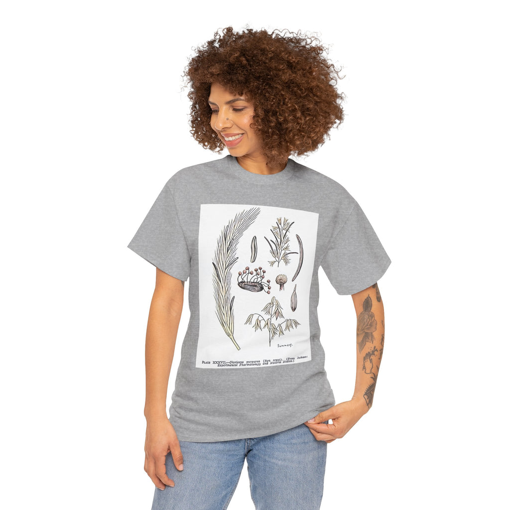 Claviceps purpurea Graphic Print Botanical Art Crew Neck Unisex Heavy Cotton Tee
