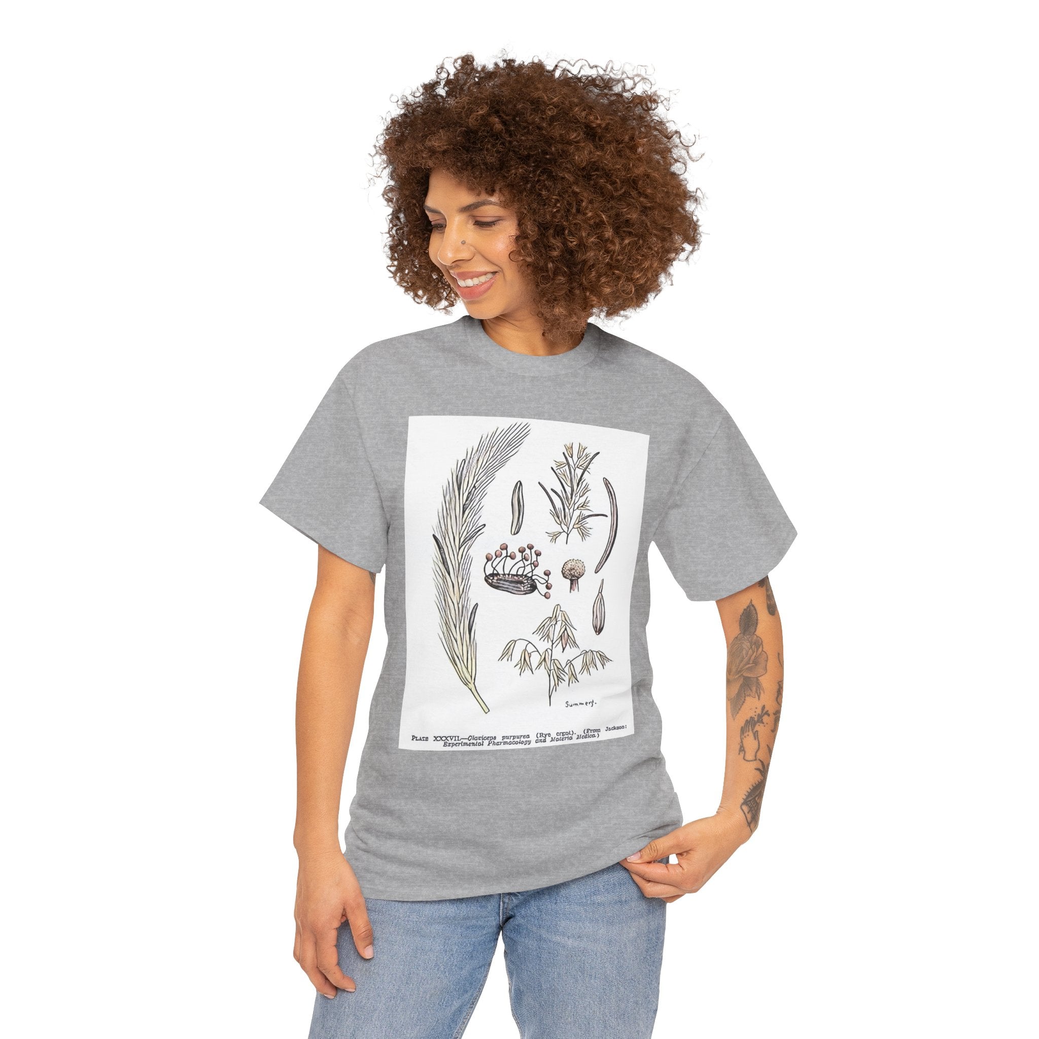 Claviceps purpurea Graphic Print Botanical Art Crew Neck Unisex Heavy Cotton Tee