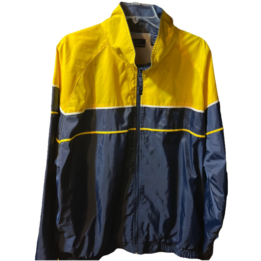 Vintage SRT Full Zip Windbreaker Jacket Shell Mens Navy Blue Yellow LS XLT