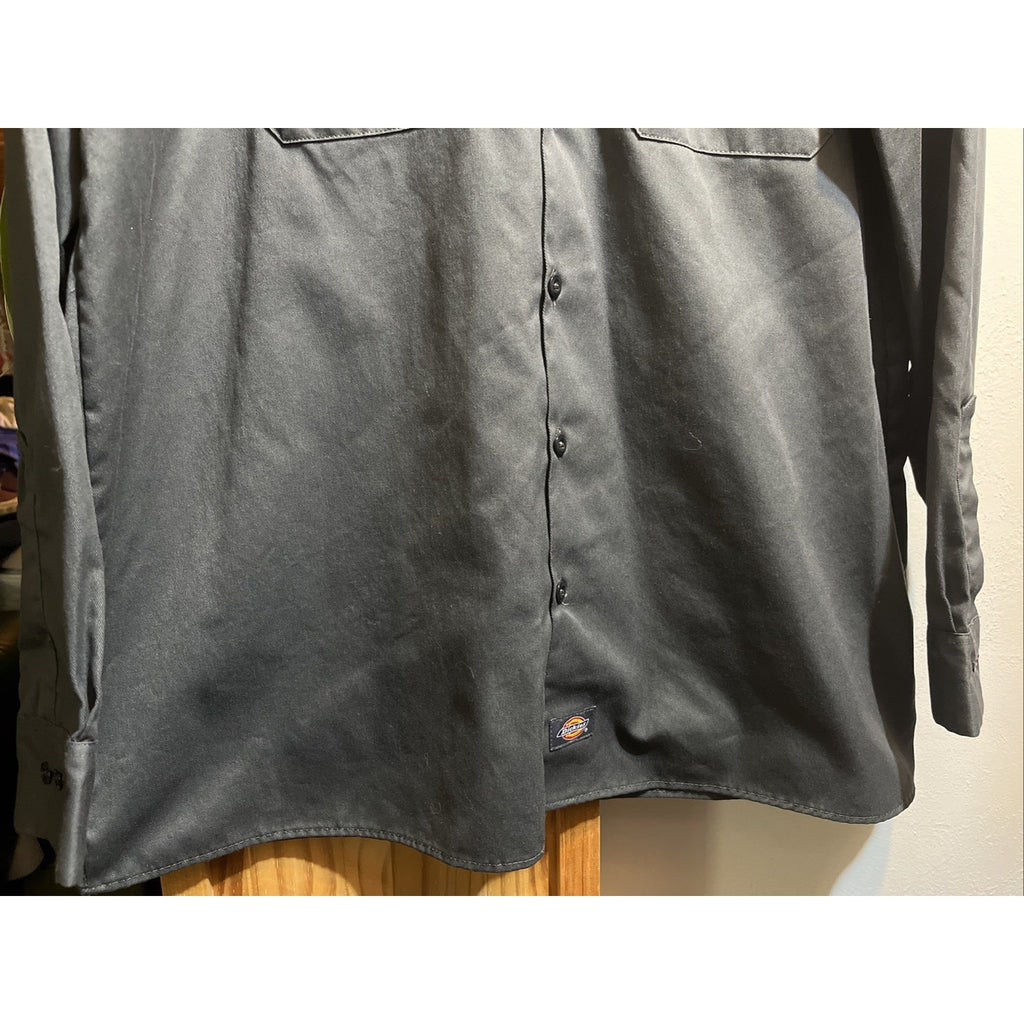 Vintage Dickies Long Sleeve Button Up Work Shirt Men's XLT Gray Cotton Polyester