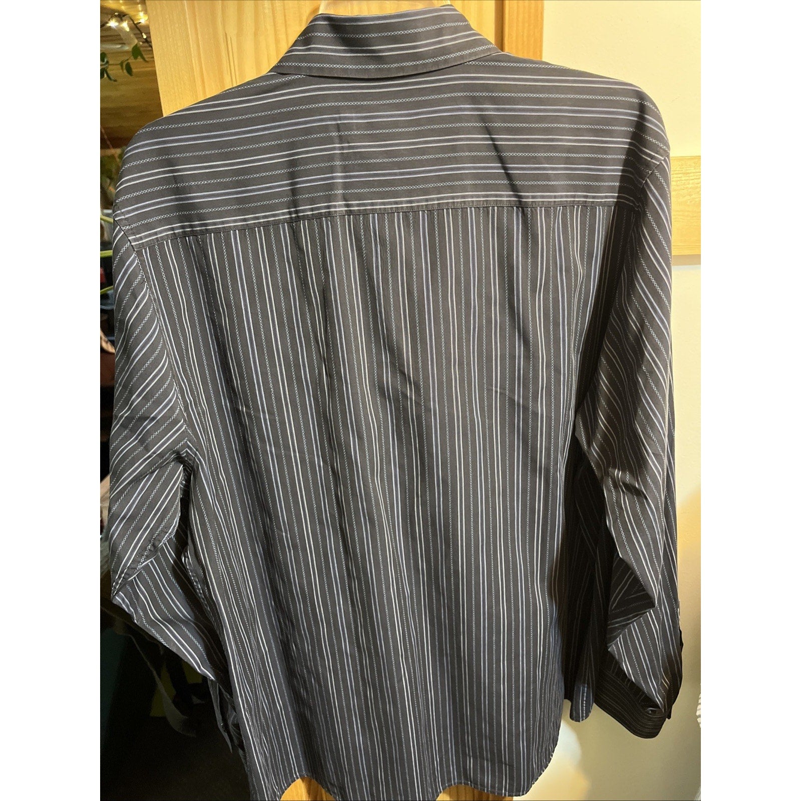Calvin Klein Men's XL Long Sleeve Dress Shirt Blue Striped Stretch Cotton