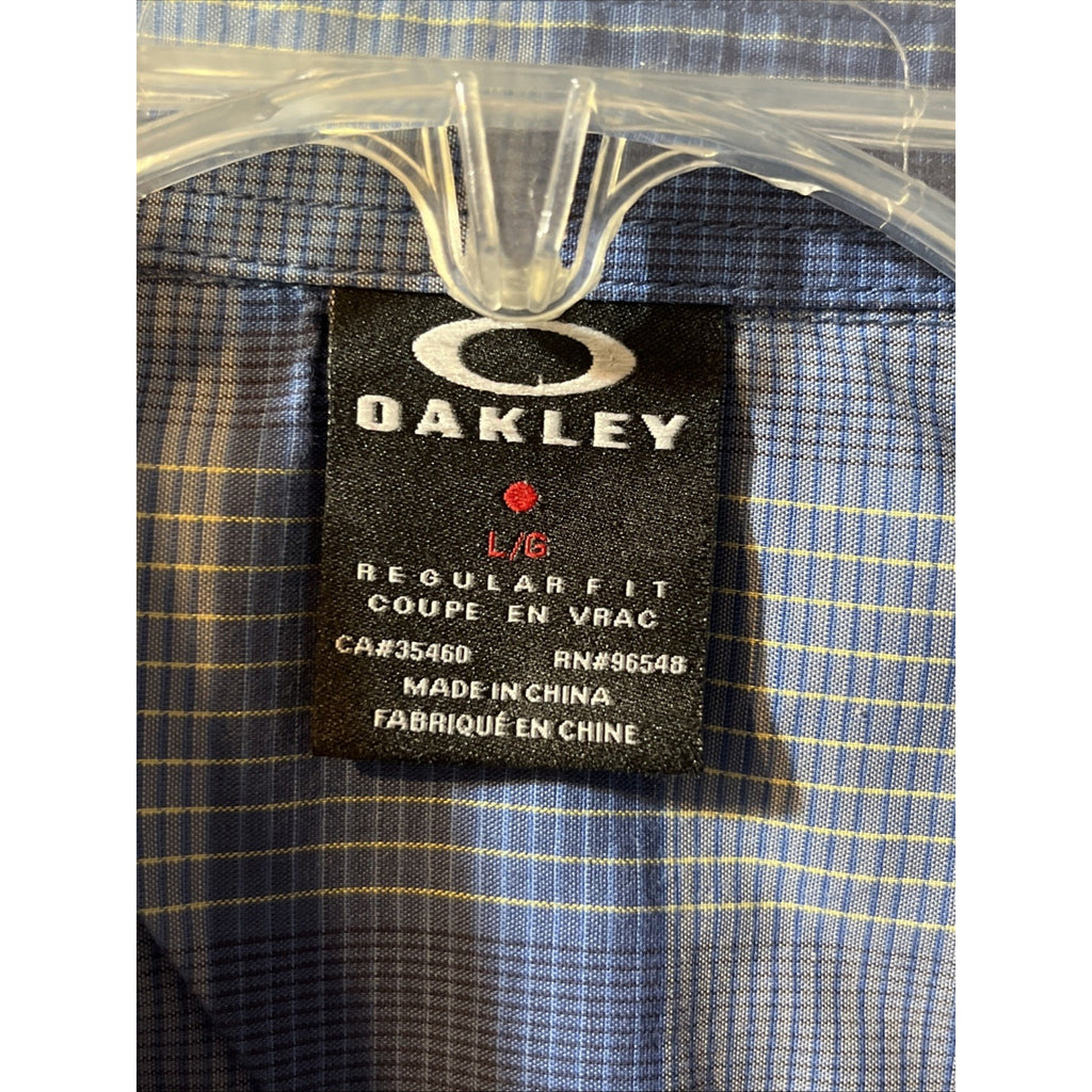 Oakley Shirt Mens Blue Casual Large Short Sleeve Button Up Plaid Hiking Fishing