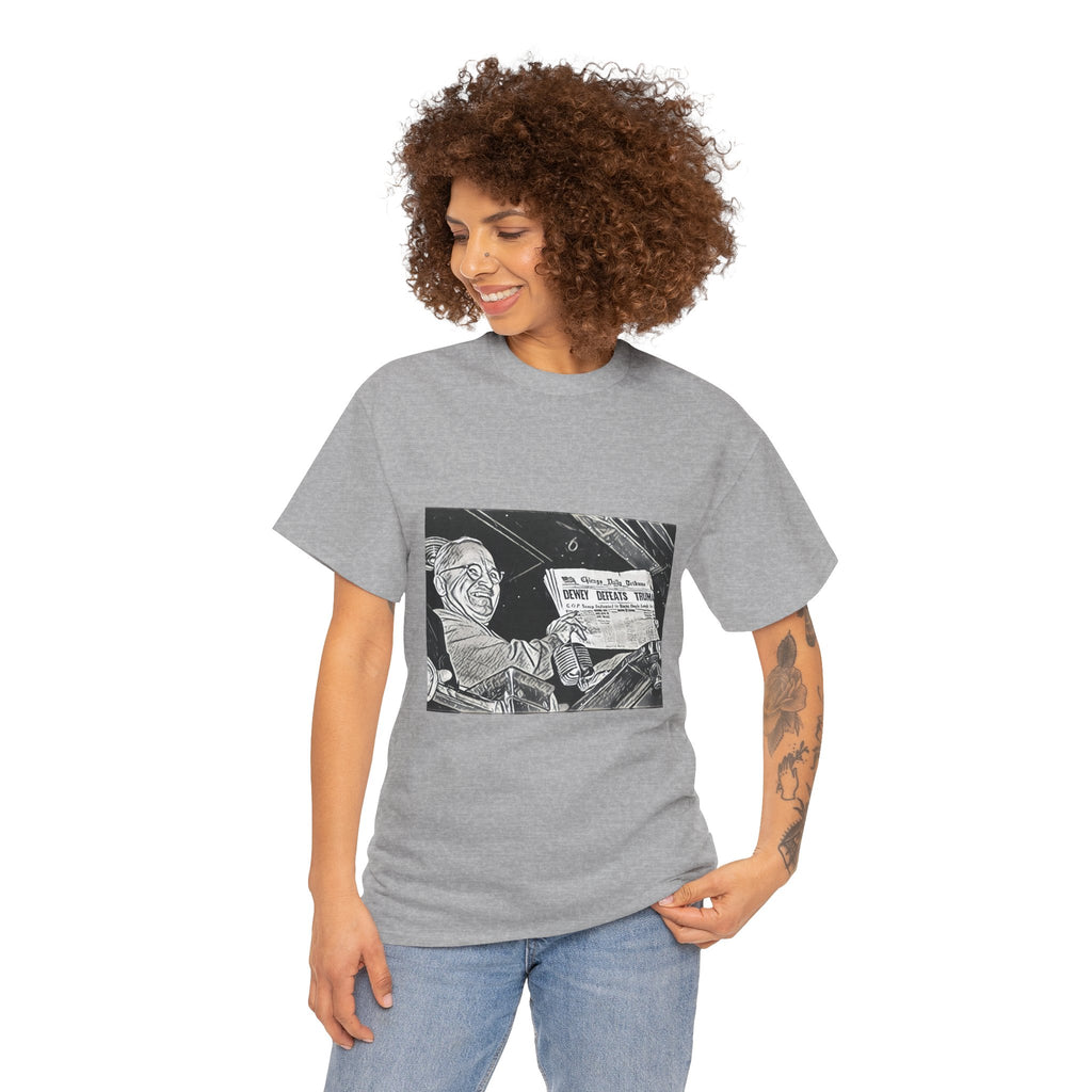 Dewey Defeats Truman Graphic Print Short Sleeve Unisex Heavy Cotton Tee Shirt