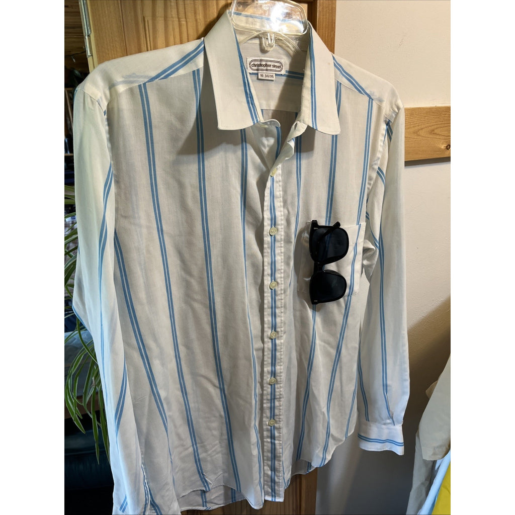 Vintage Christopher Street Men’s Size M 15.5 32-33 Blue Striped Button Up shirt