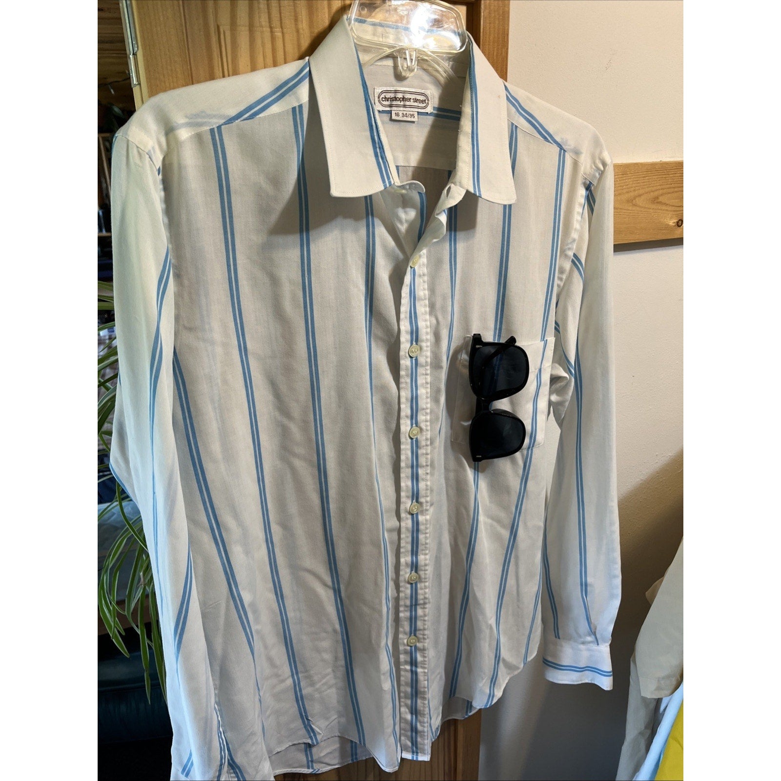 Vintage Christopher Street Men’s Size M 15.5 32-33 Blue Striped Button Up shirt