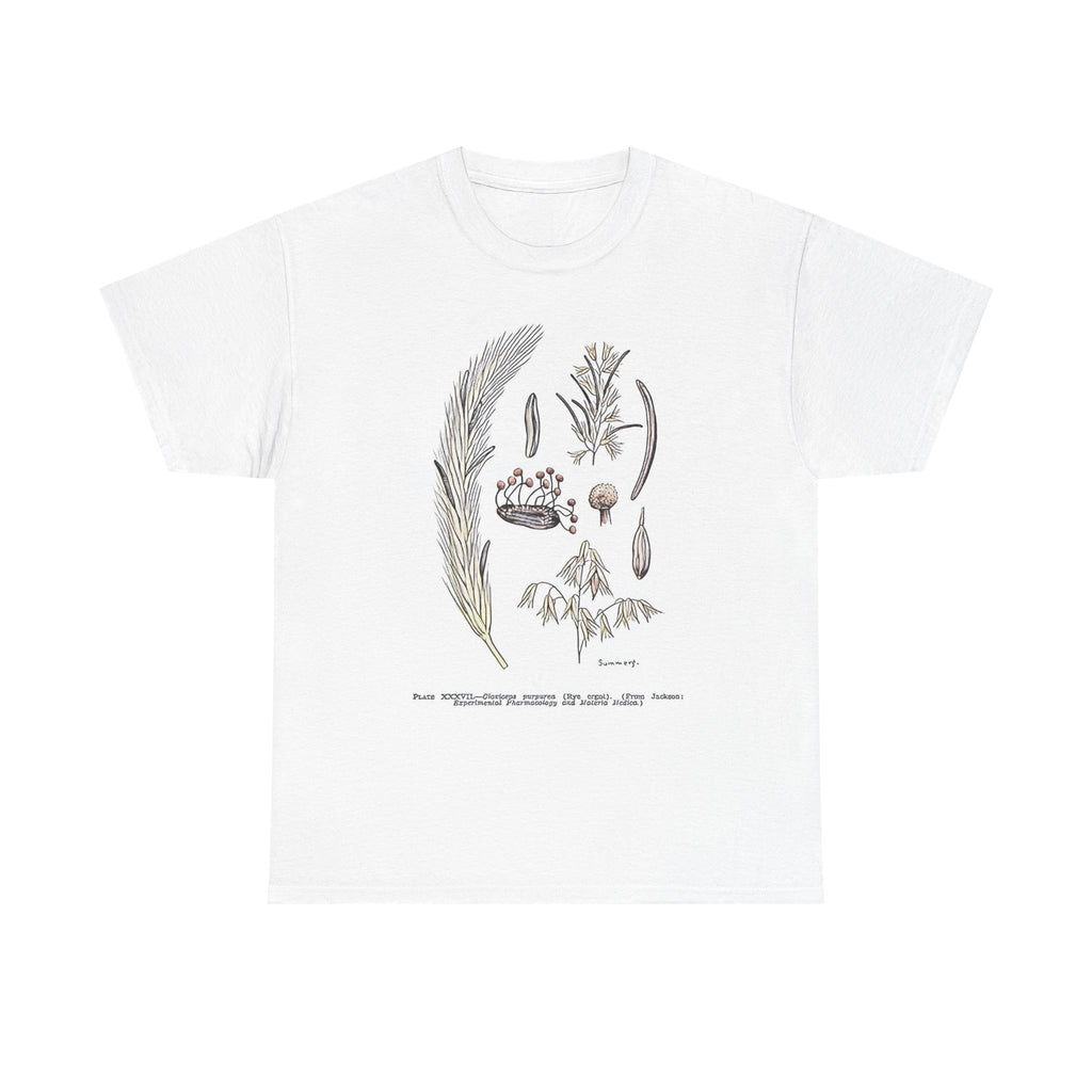 Claviceps purpurea Graphic Print Botanical Art Crew Neck Unisex Heavy Cotton Tee