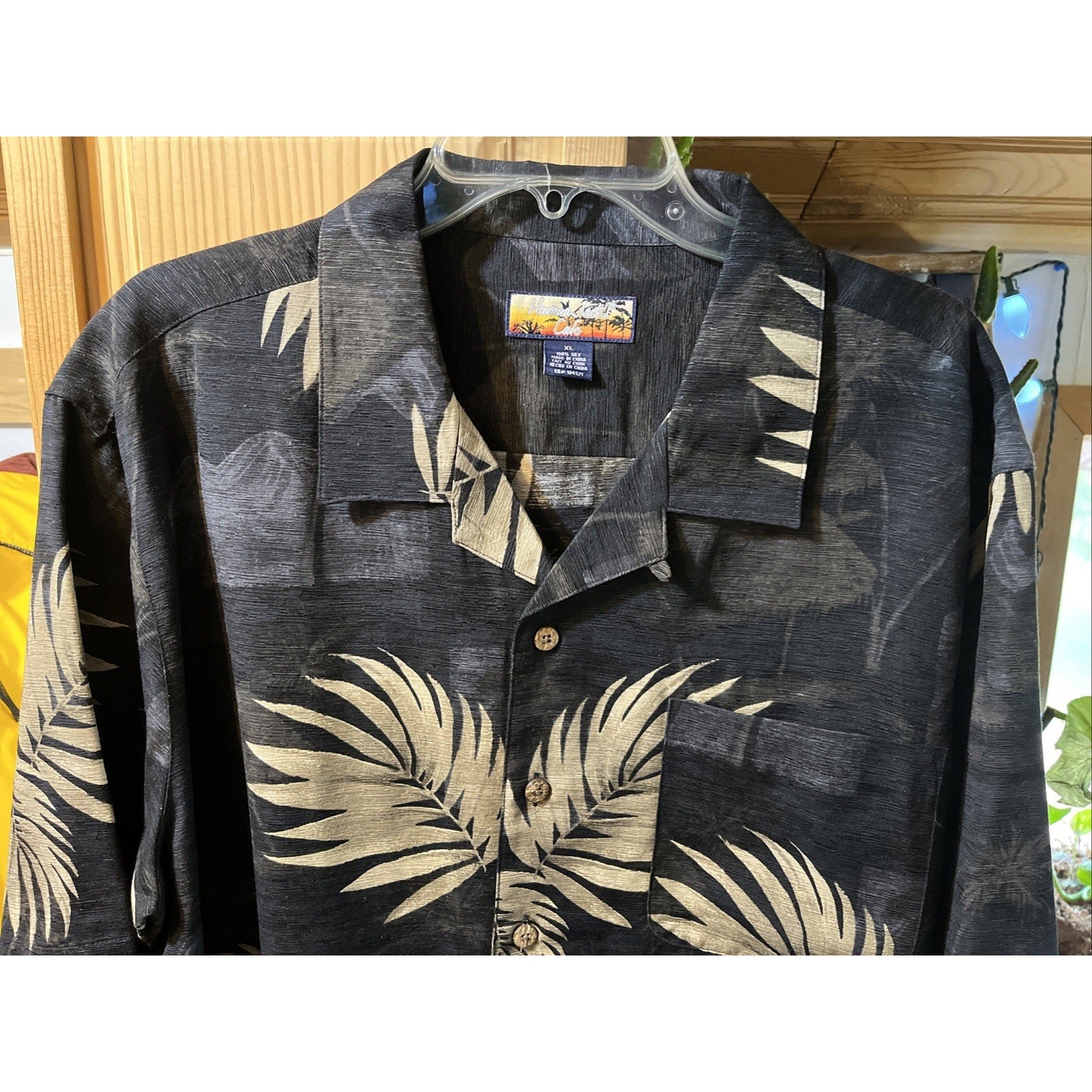 Havana Jack's Cafe Hawaiian Shirt Mens XL 100% Silk Washable Black Floral Tropic