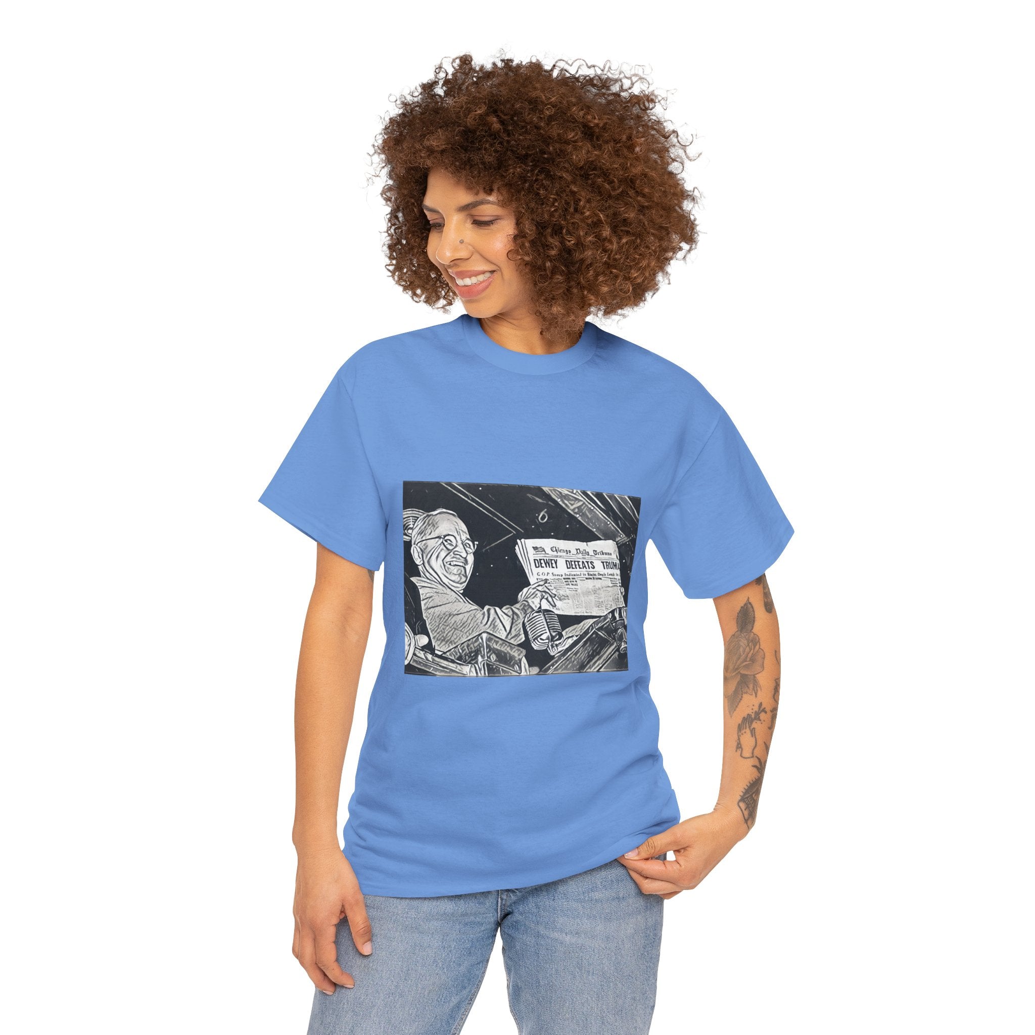 Dewey Defeats Truman Graphic Print Short Sleeve Unisex Heavy Cotton Tee Shirt