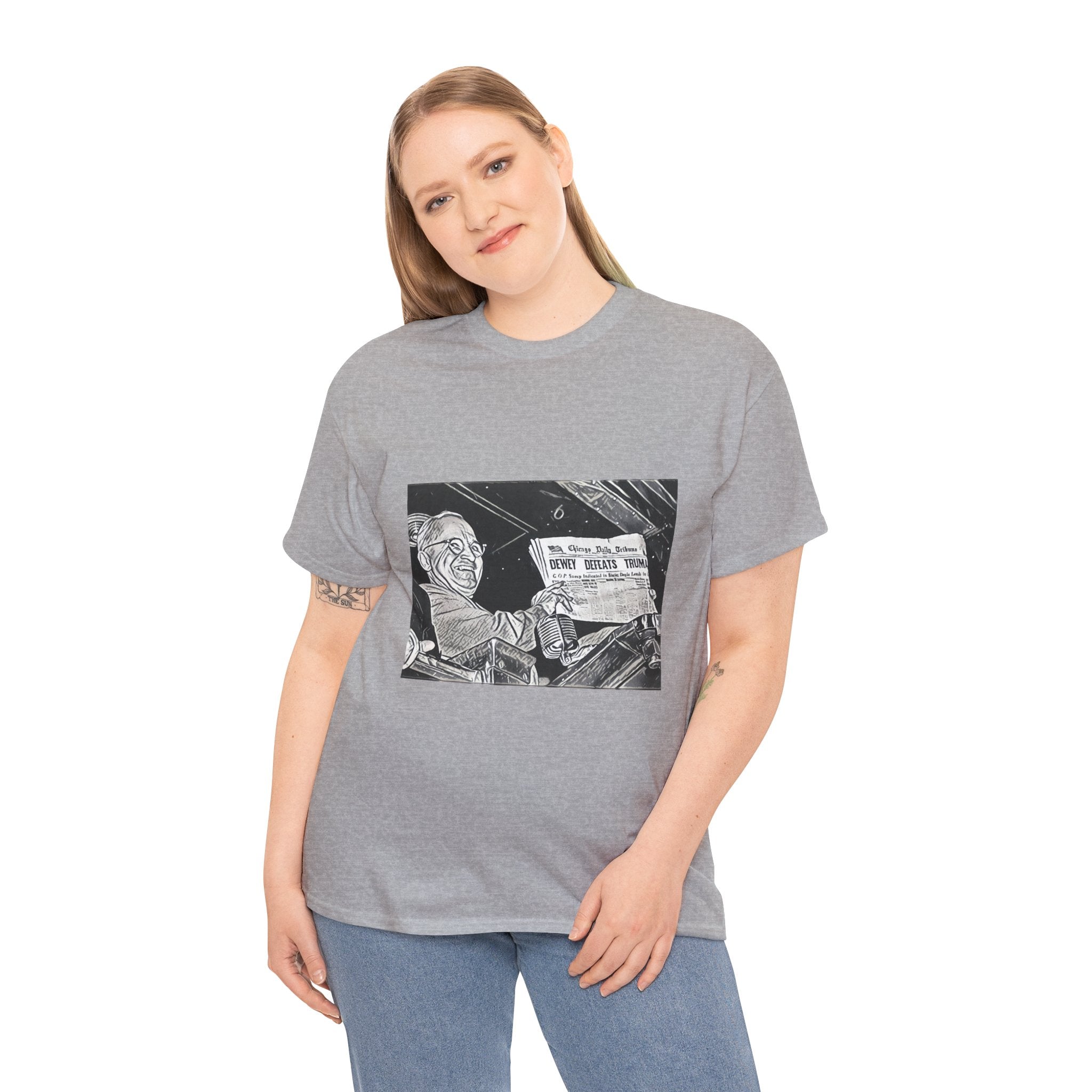 Dewey Defeats Truman Graphic Print Short Sleeve Unisex Heavy Cotton Tee Shirt