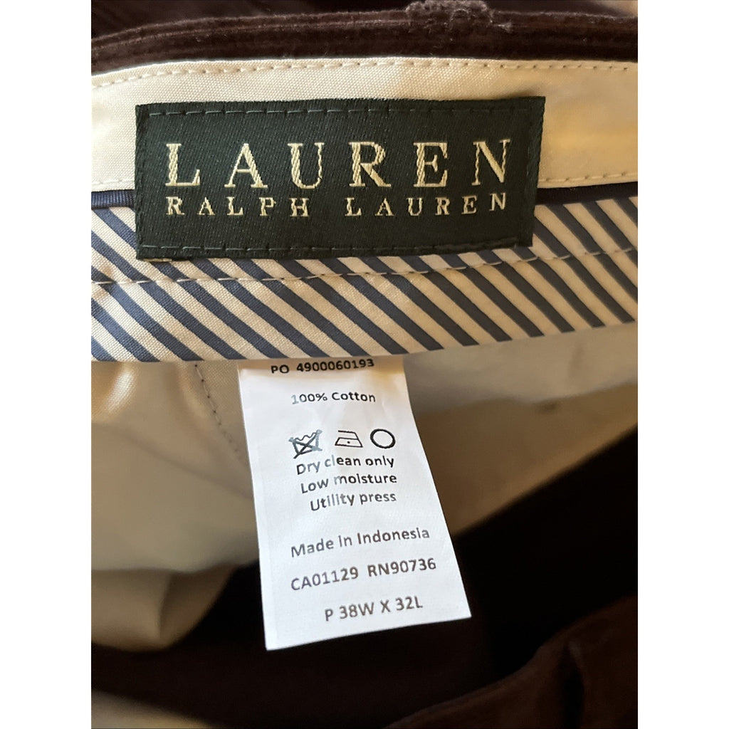 NEW MENS RALPH LAUREN DARK BROWN CORDUROY FLAT FRONT PANTS SIZE 38X32