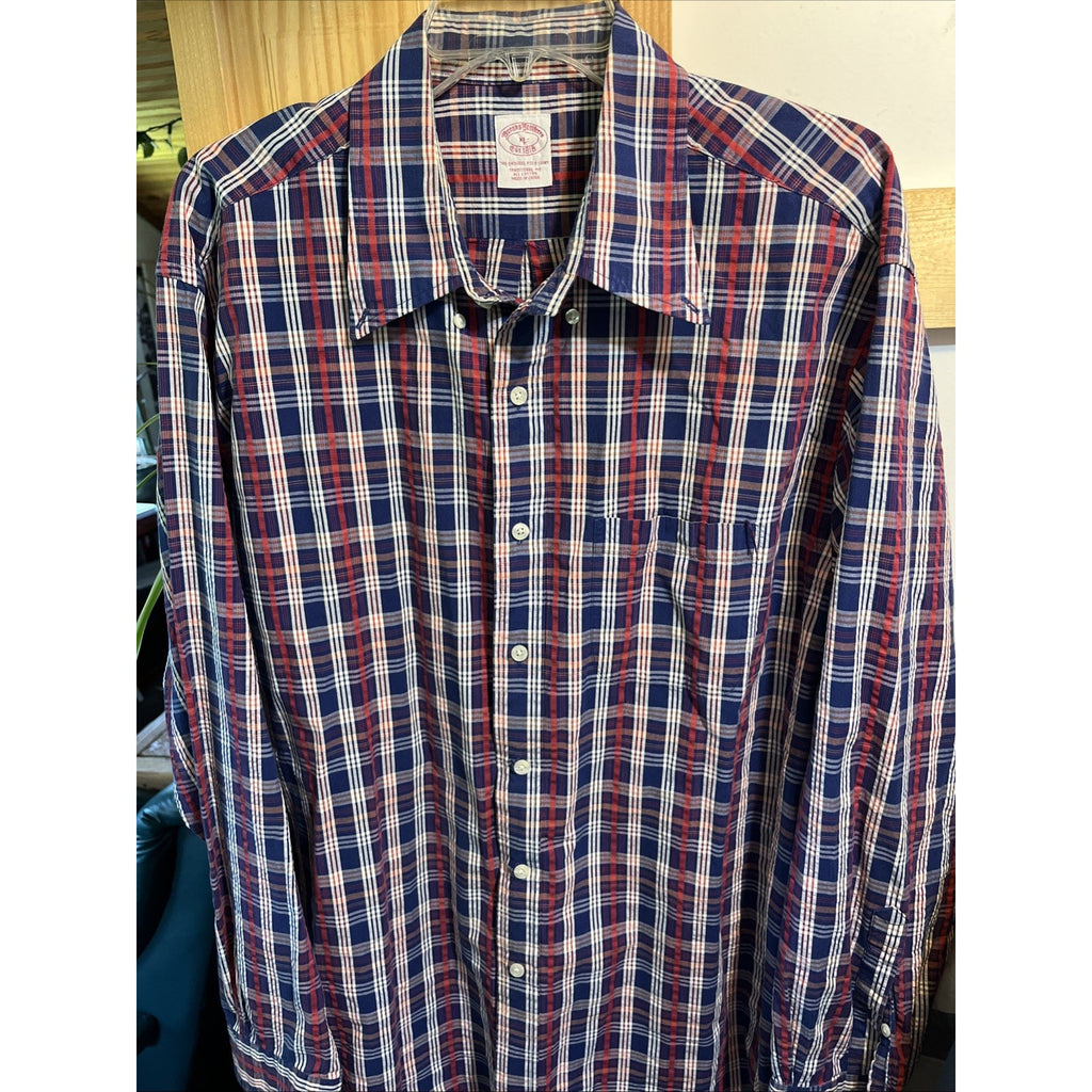 Brooks Brothers Men’s XL Traditional Fit Red Blue Check Dress Long Sleeve Shirt