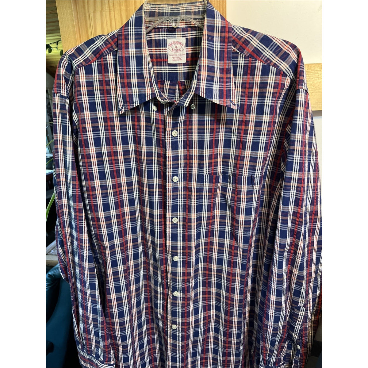 Brooks Brothers Men’s XL Traditional Fit Red Blue Check Dress Long Sleeve Shirt
