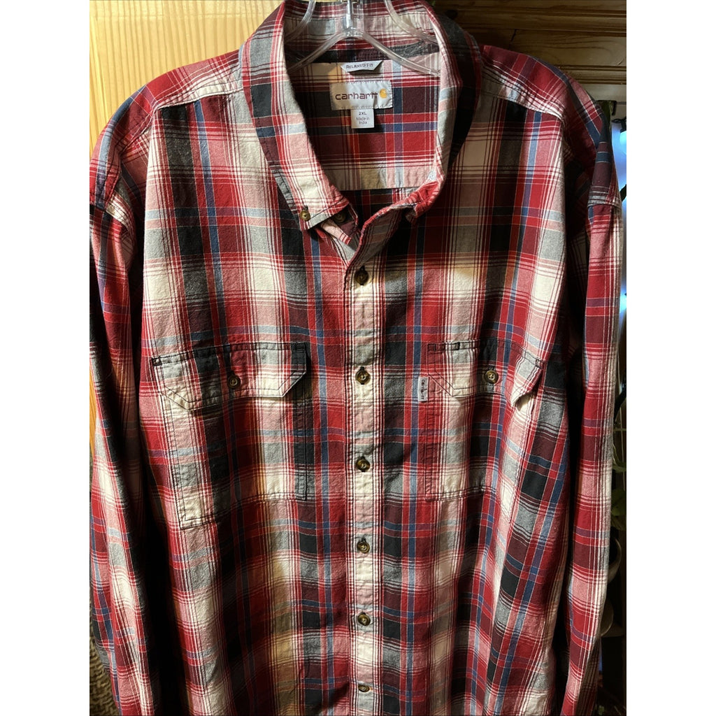 Carhartt Shirt Mens XXL Red Plaid Outdoor Relaxed Fit Button Workwear Western