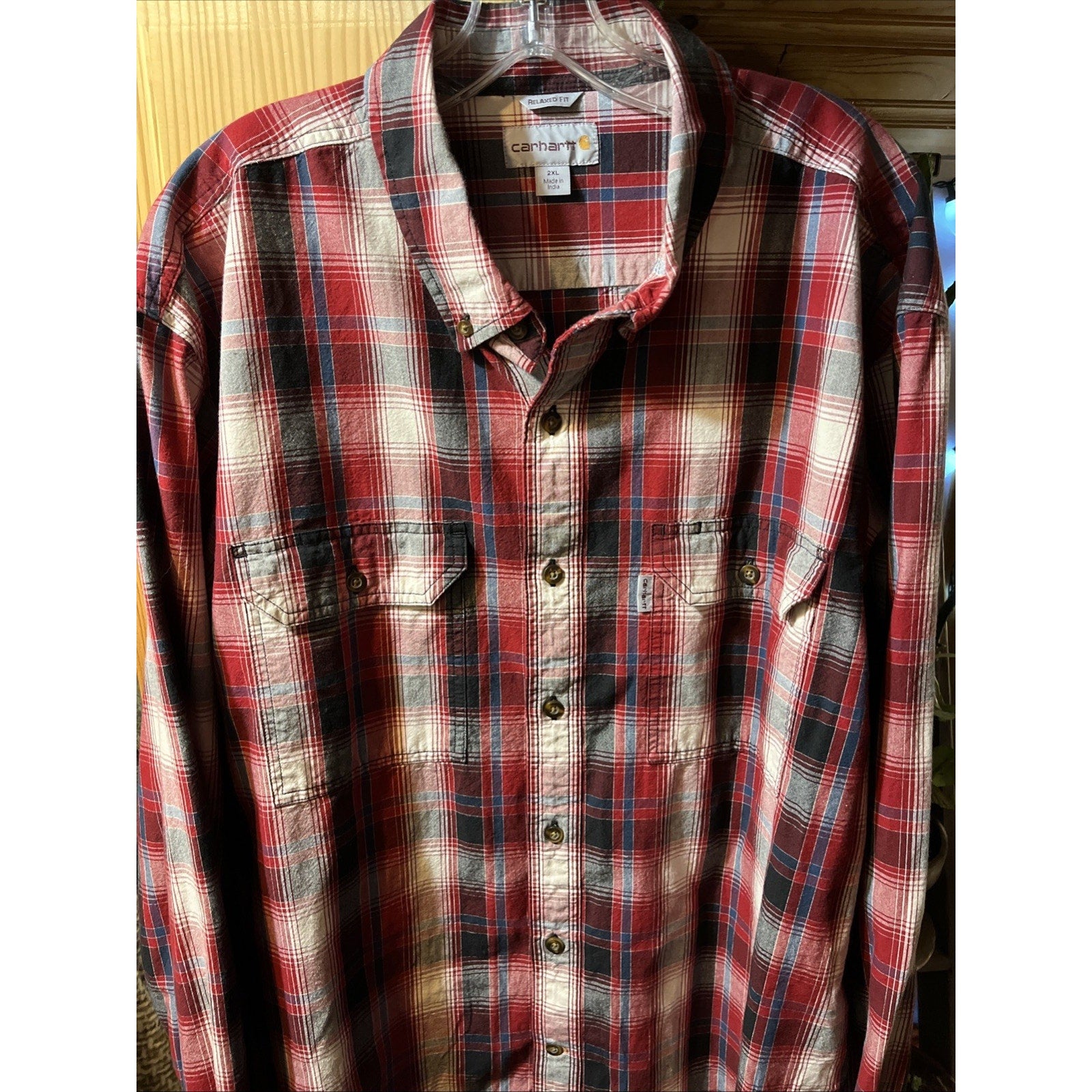 Carhartt Shirt Mens XXL Red Plaid Outdoor Relaxed Fit Button Workwear Western