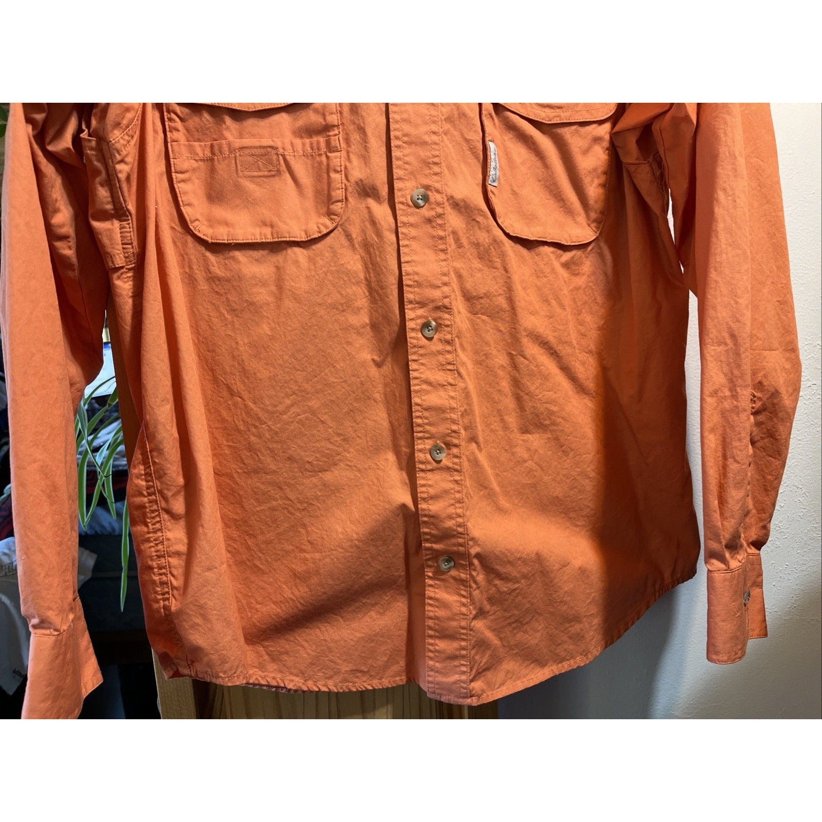 Cabela's Shirt Mens Tag Size M Medium Long Sleeve Orange Fishing Hiking
