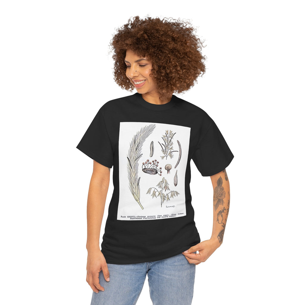 Claviceps purpurea Graphic Print Botanical Art Crew Neck Unisex Heavy Cotton Tee