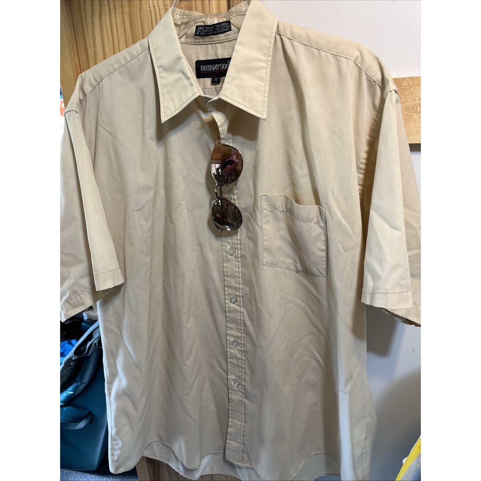 Vintage Botany 500 Mens Short Sleeve Dress Shirt Size 17 XL Brown Button Up