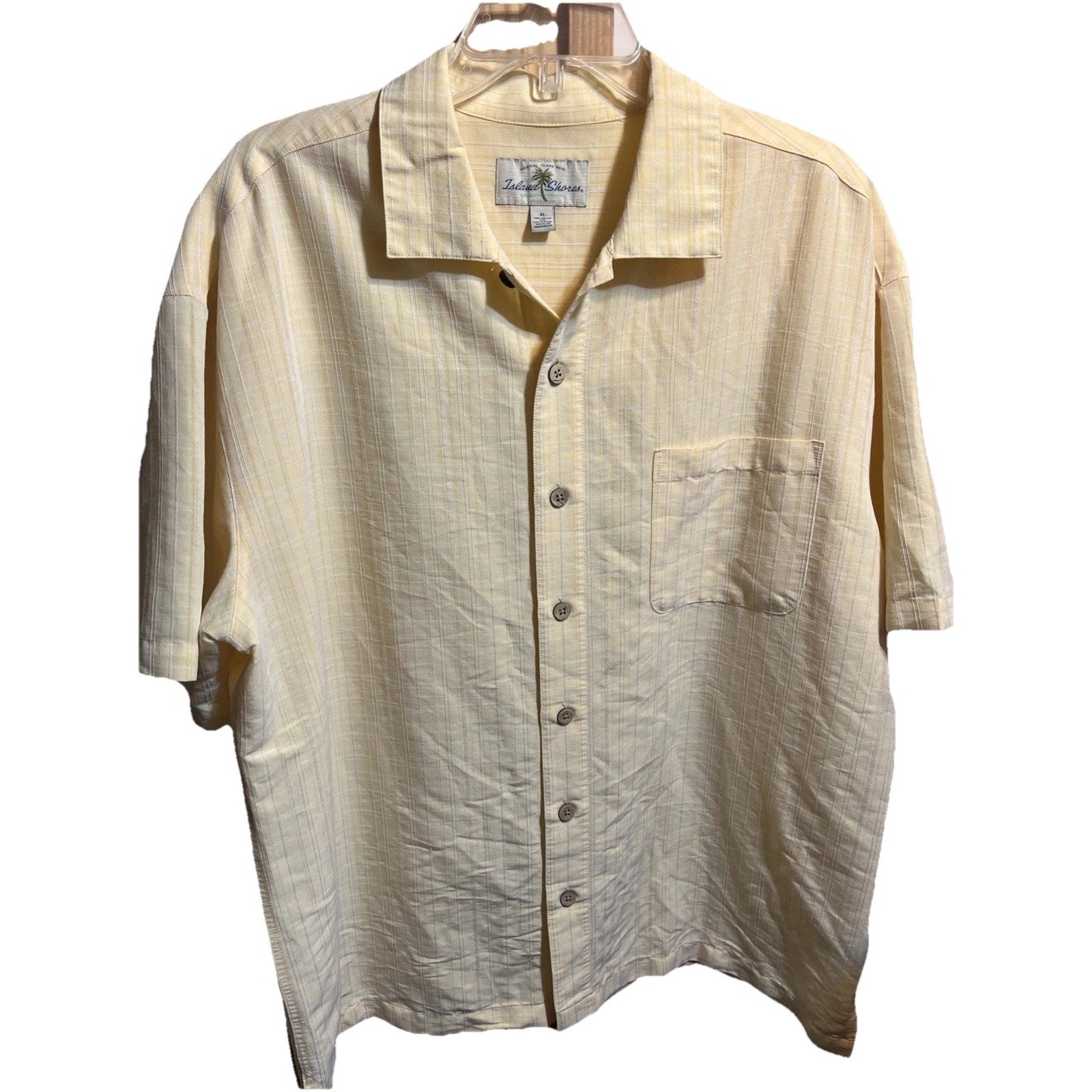 Island Shores Men’s XL Yellow Short Sleeve Button Down Rayon Hawaiian Shirt