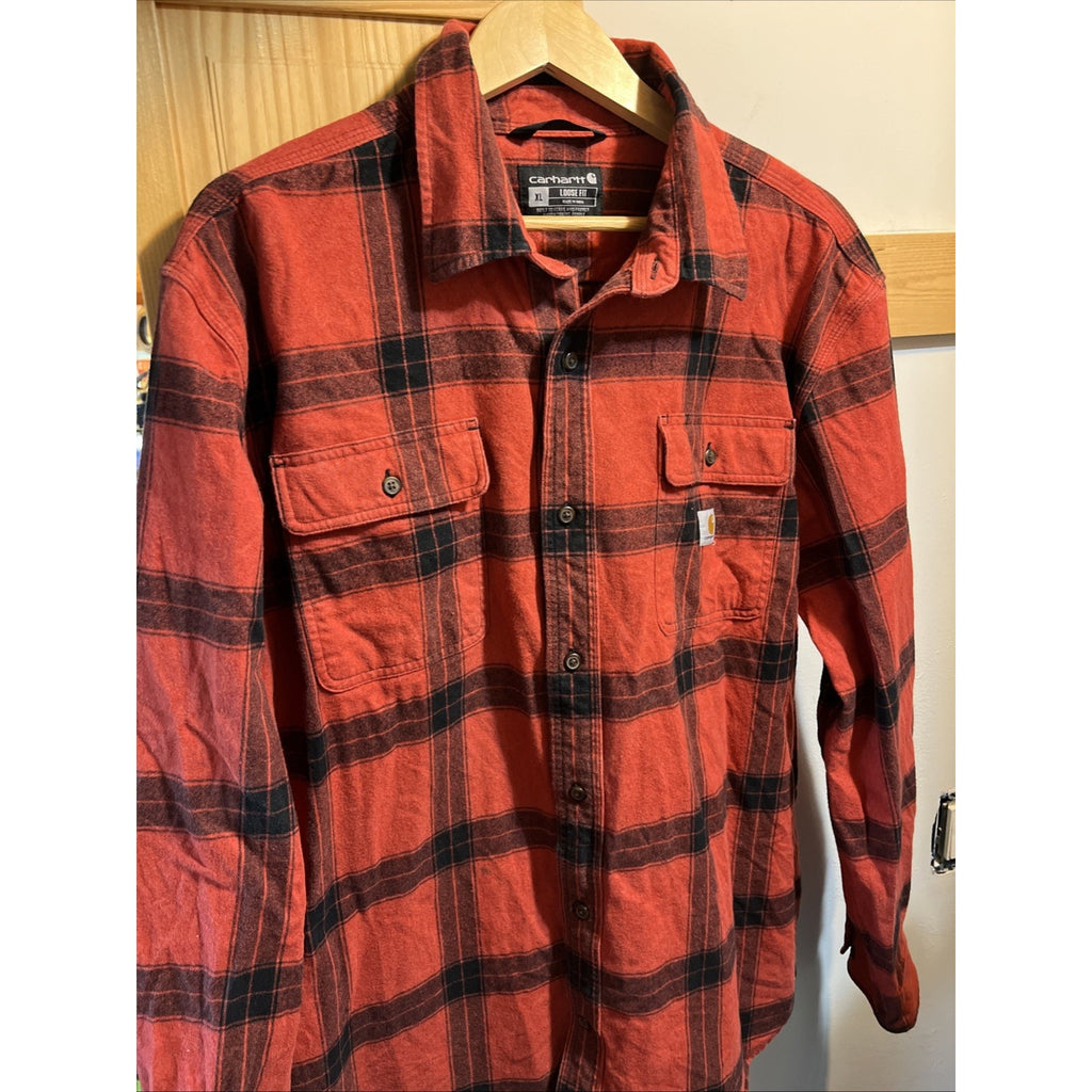 Carhartt Heavyweight Loose Fit Plaid LS Men's Flannel Shirt Size XL 105439 Red