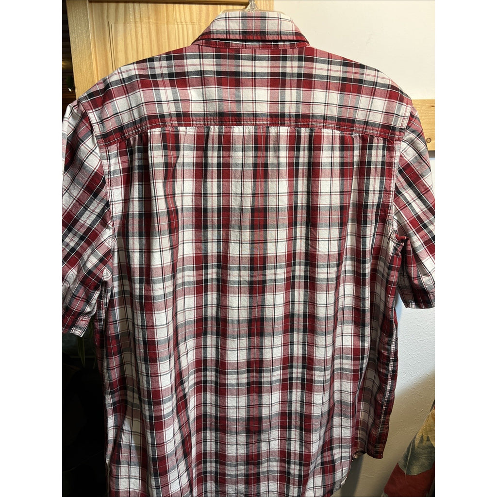 Carhartt Mens XL Red Button Up Short Sleeve Shirt Relaxed Fit Plaid Cotton
