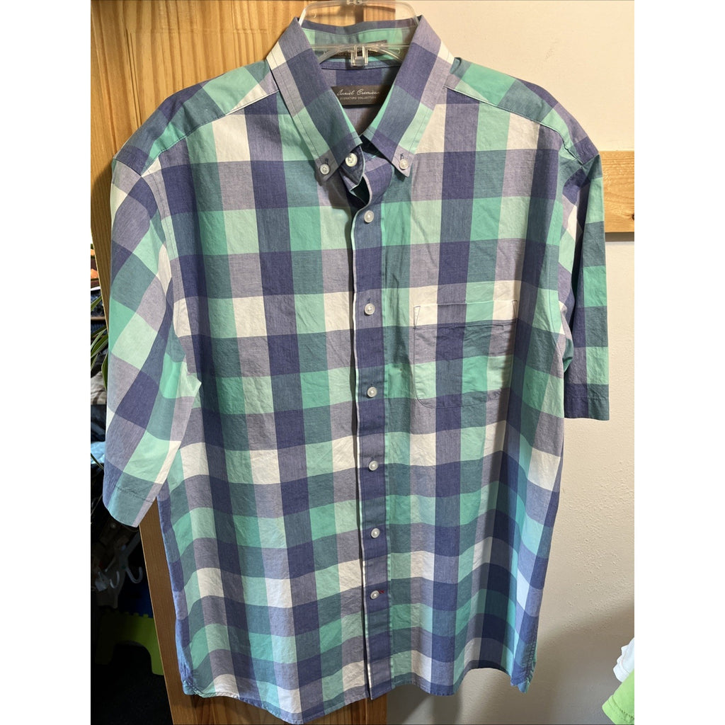 Daniel Cremieux Short Sleeve Shirt M Blue Green Plaid Cotton Button Up