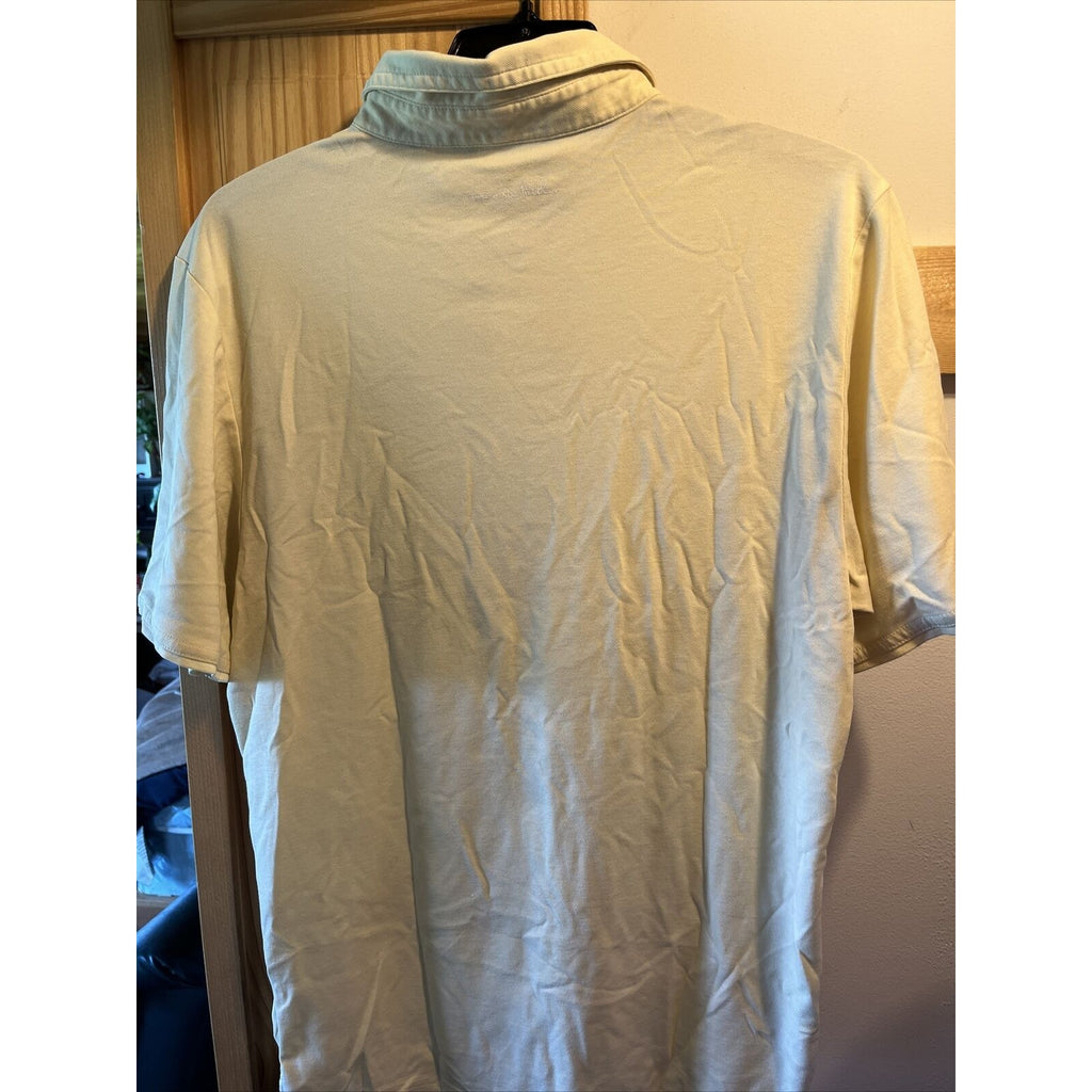 Travis Mathew Shirt Mens M Short Sleeve Button Polo Solid Yellow Rainmaker Logo