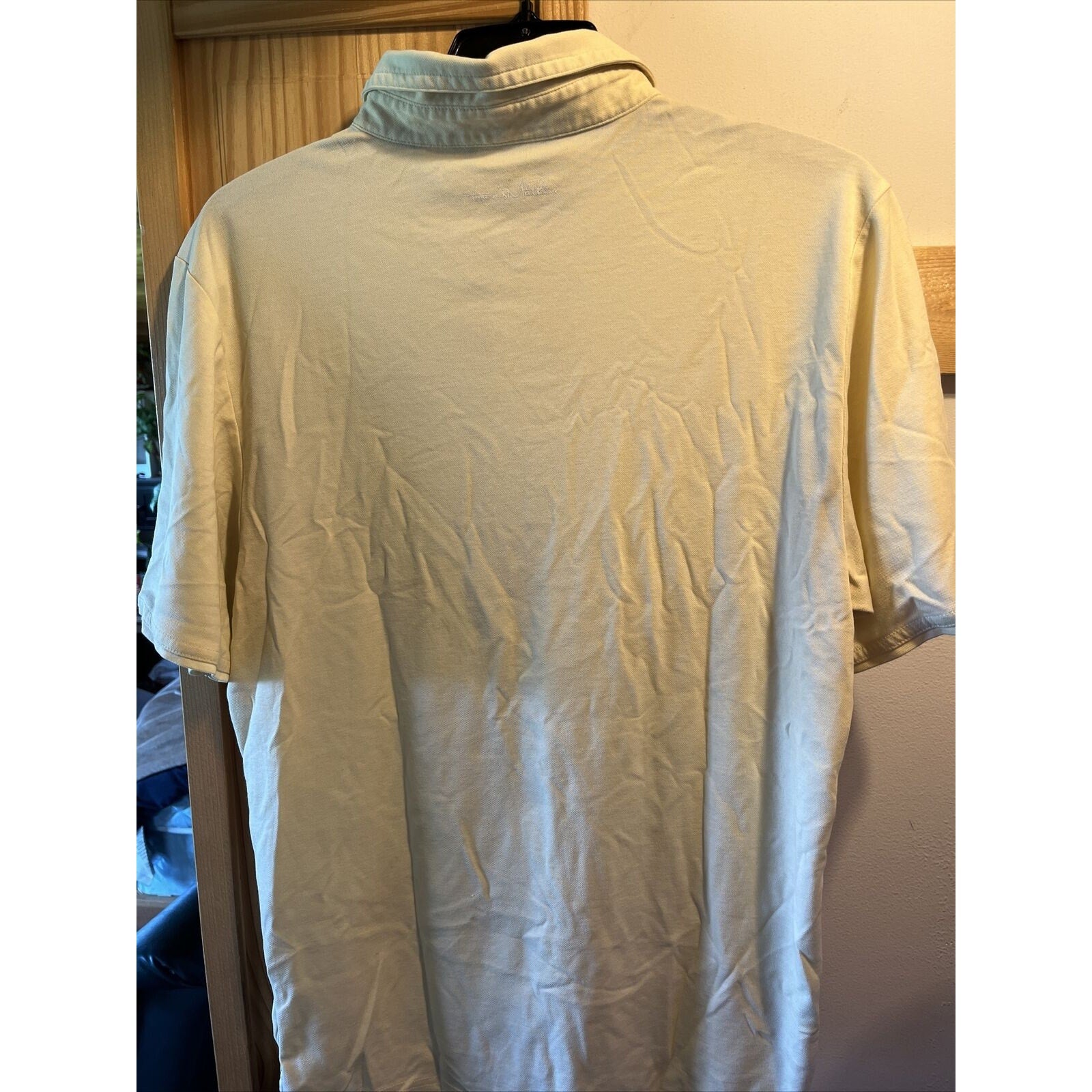 Travis Mathew Shirt Mens M Short Sleeve Button Polo Solid Yellow Rainmaker Logo