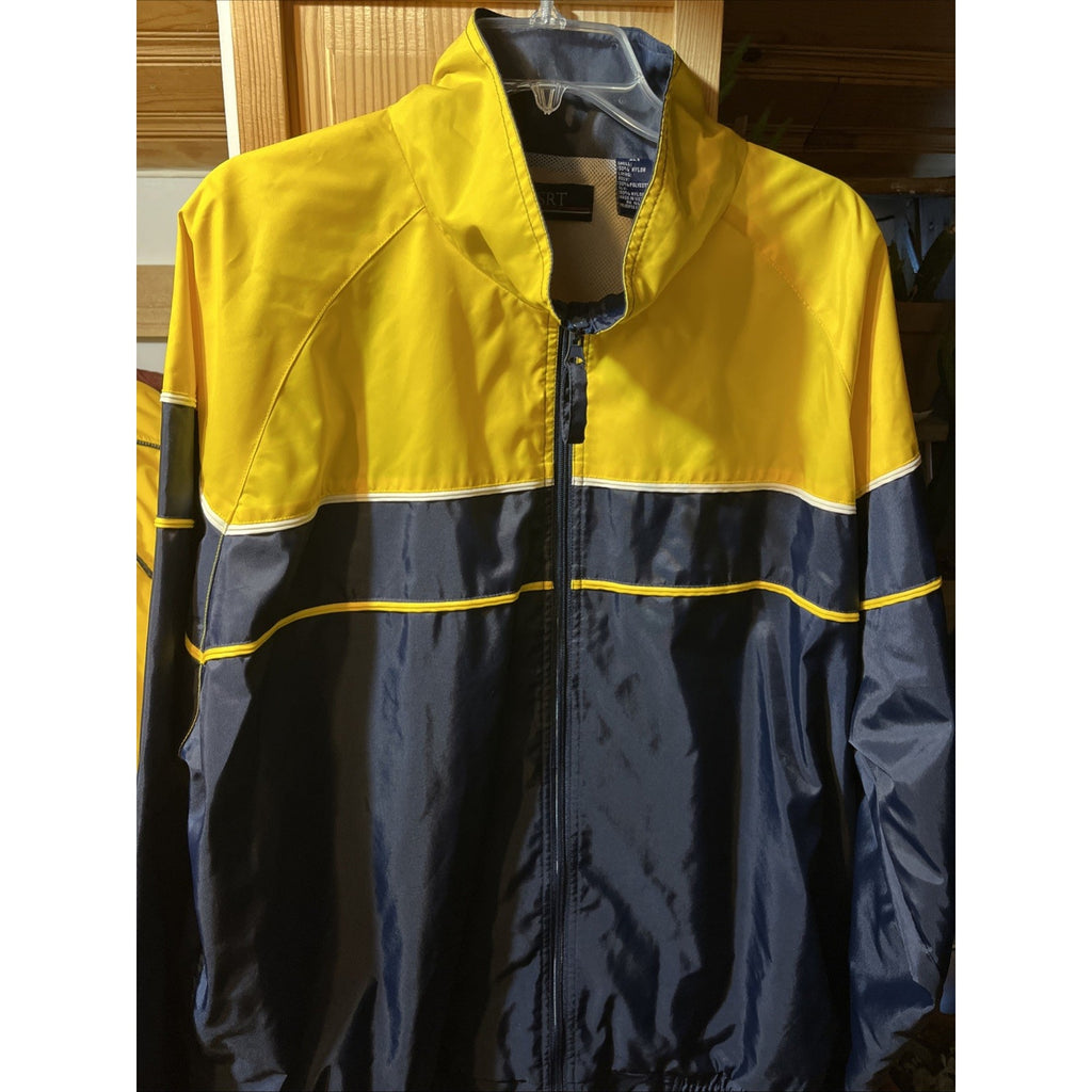 Vintage SRT Full Zip Windbreaker Jacket Shell Mens Navy Blue Yellow LS XLT