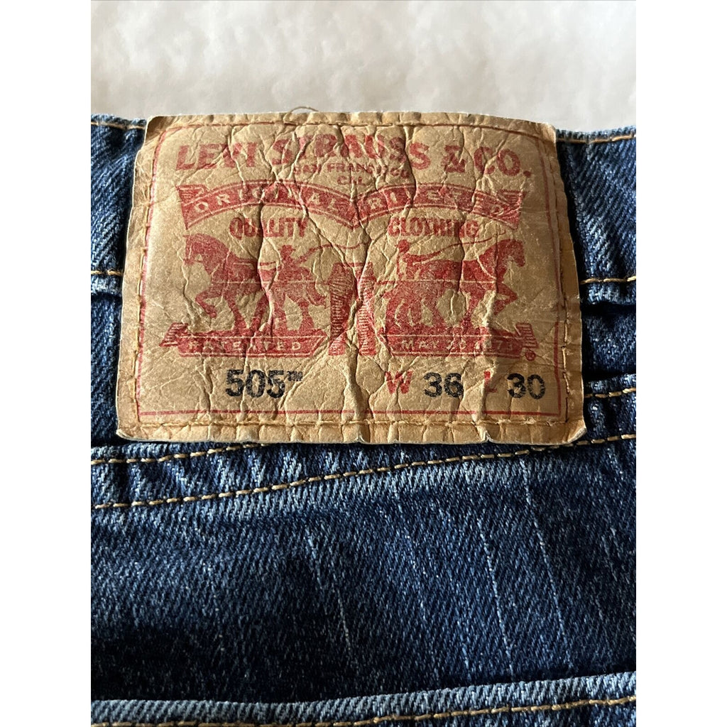 Levi's 505 Jeans Men's 36x30 Dark Wash Denim Pants Cotton Blue Outdoor Travel