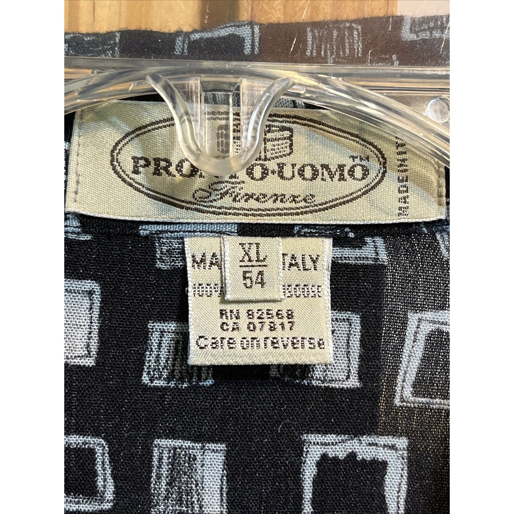 Pronto Uomo Firenze Vintage Men’s Nylon Shirt XL 54 Black LS Button Up Disco