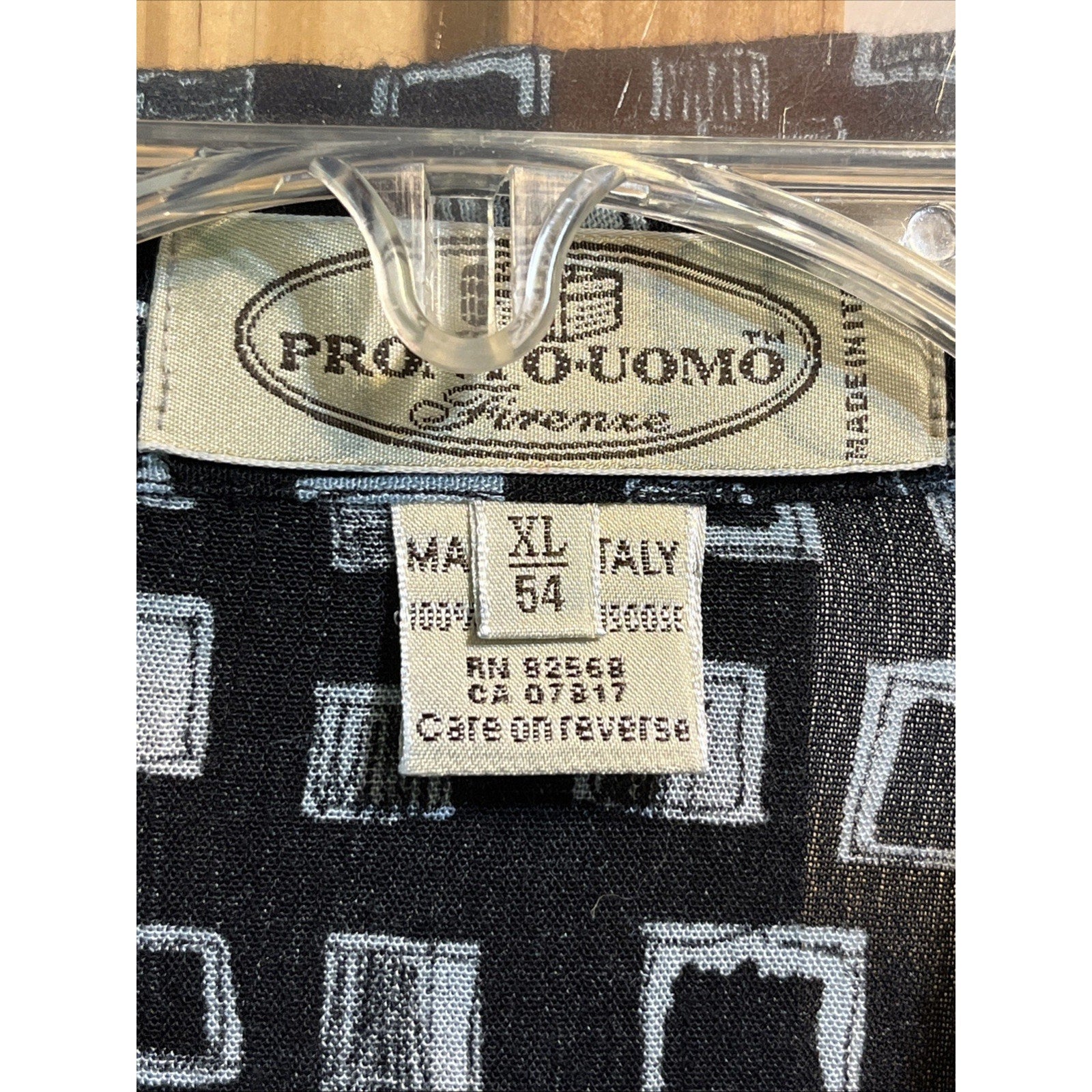Pronto Uomo Firenze Vintage Men’s Nylon Shirt XL 54 Black LS Button Up Disco
