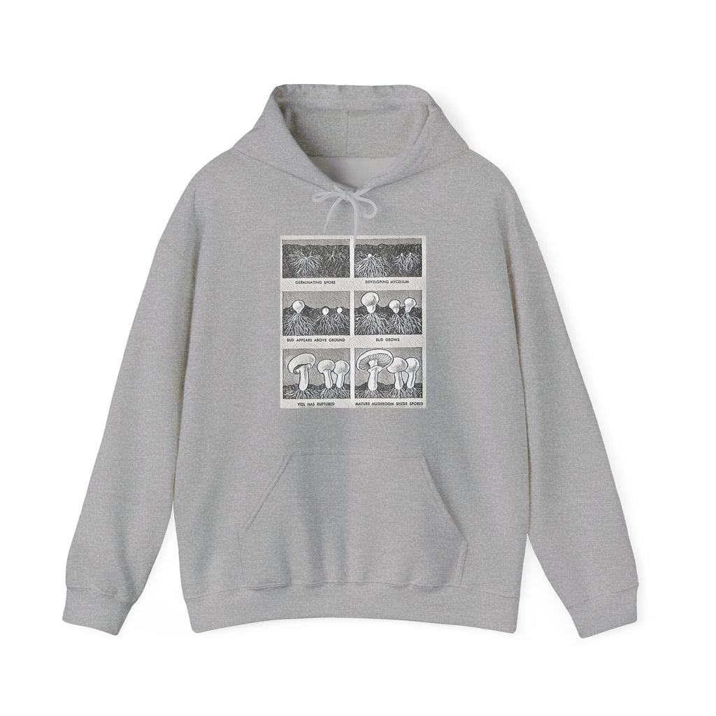 Mushroom Growth Cycle Graphic Print LS Unisex Heavy Blend™ Hooded Art Sweatshirt