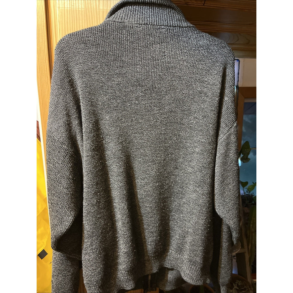 Haband Full Zip Cardigan L Mock Neck Gray Nordic Sweater Pockets Acrylic LS VTG