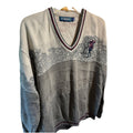 Vintage 90s Carmel Golf Embroidered Pullover Knit Sweater Size L Gray Beige USA