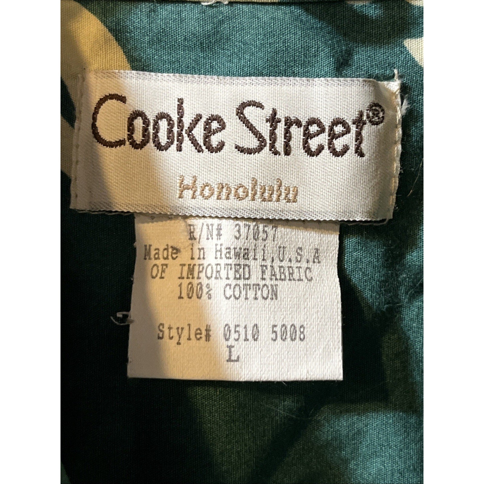 Cooke Street Honolulu Men’s L Green Floral SS Button Down Cotton Hawaiian Shirt