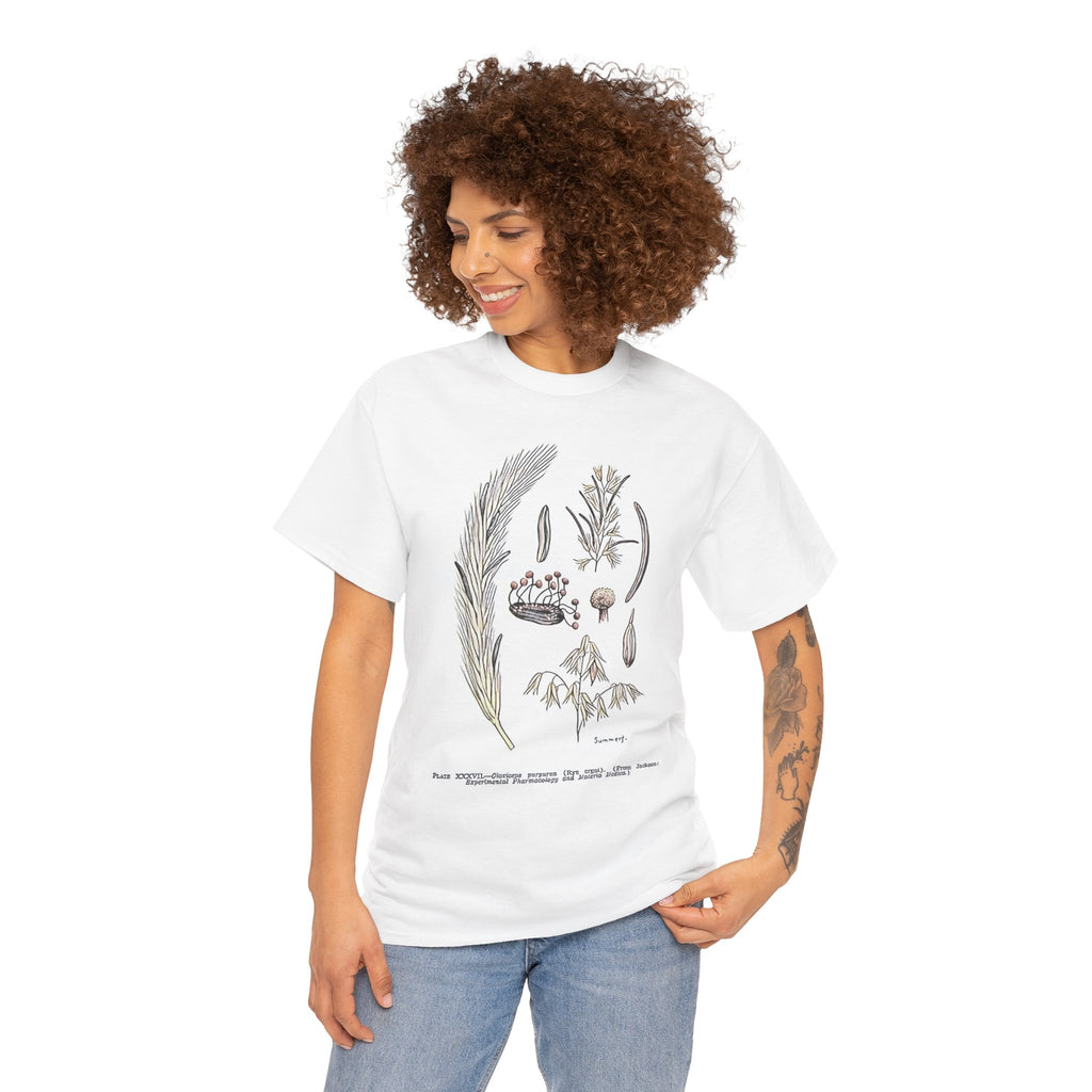 Claviceps purpurea Graphic Print Botanical Art Crew Neck Unisex Heavy Cotton Tee