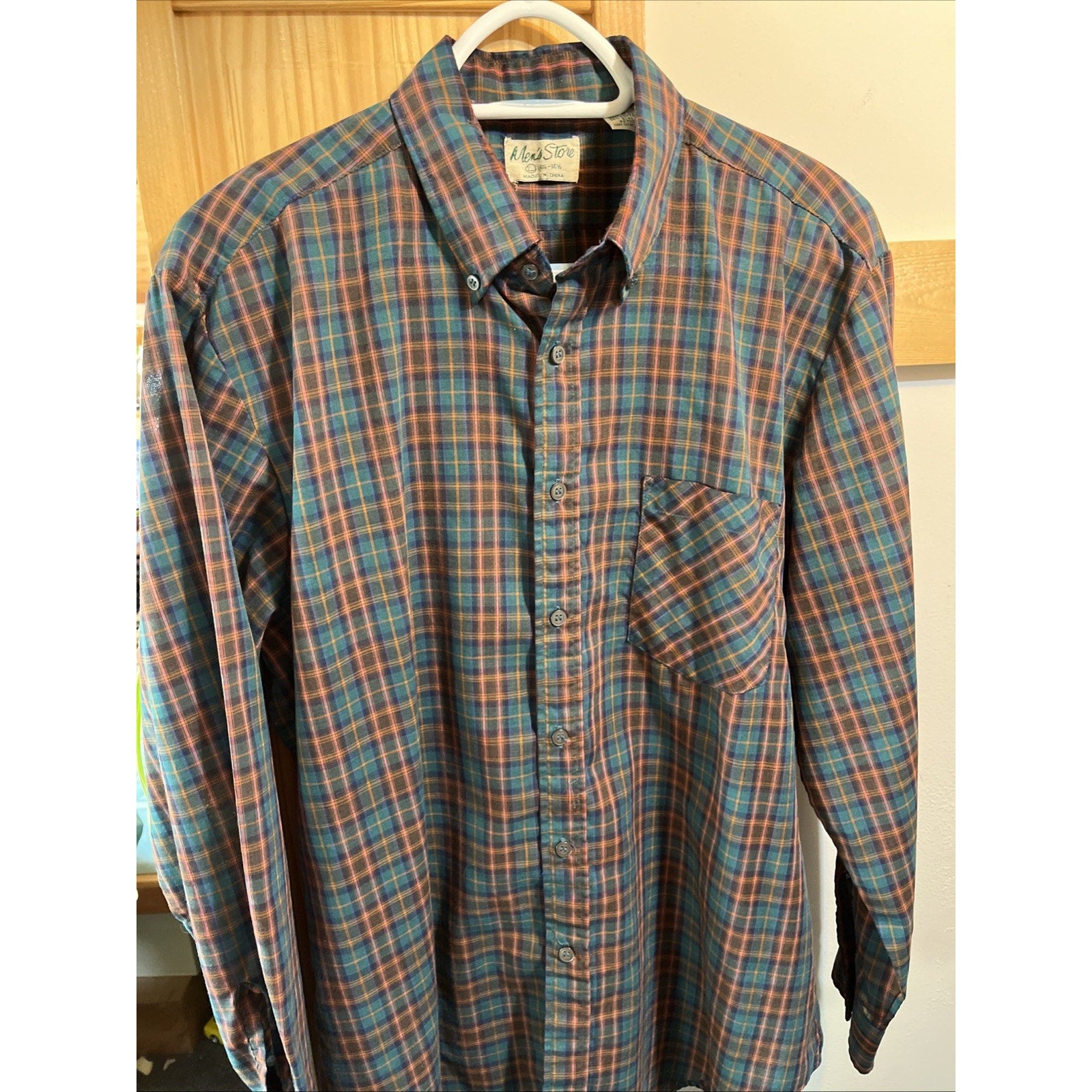 VTG Mens Store Sears Multicolor Plaid Button Front Flannel Shirt Size 16 - 16.5