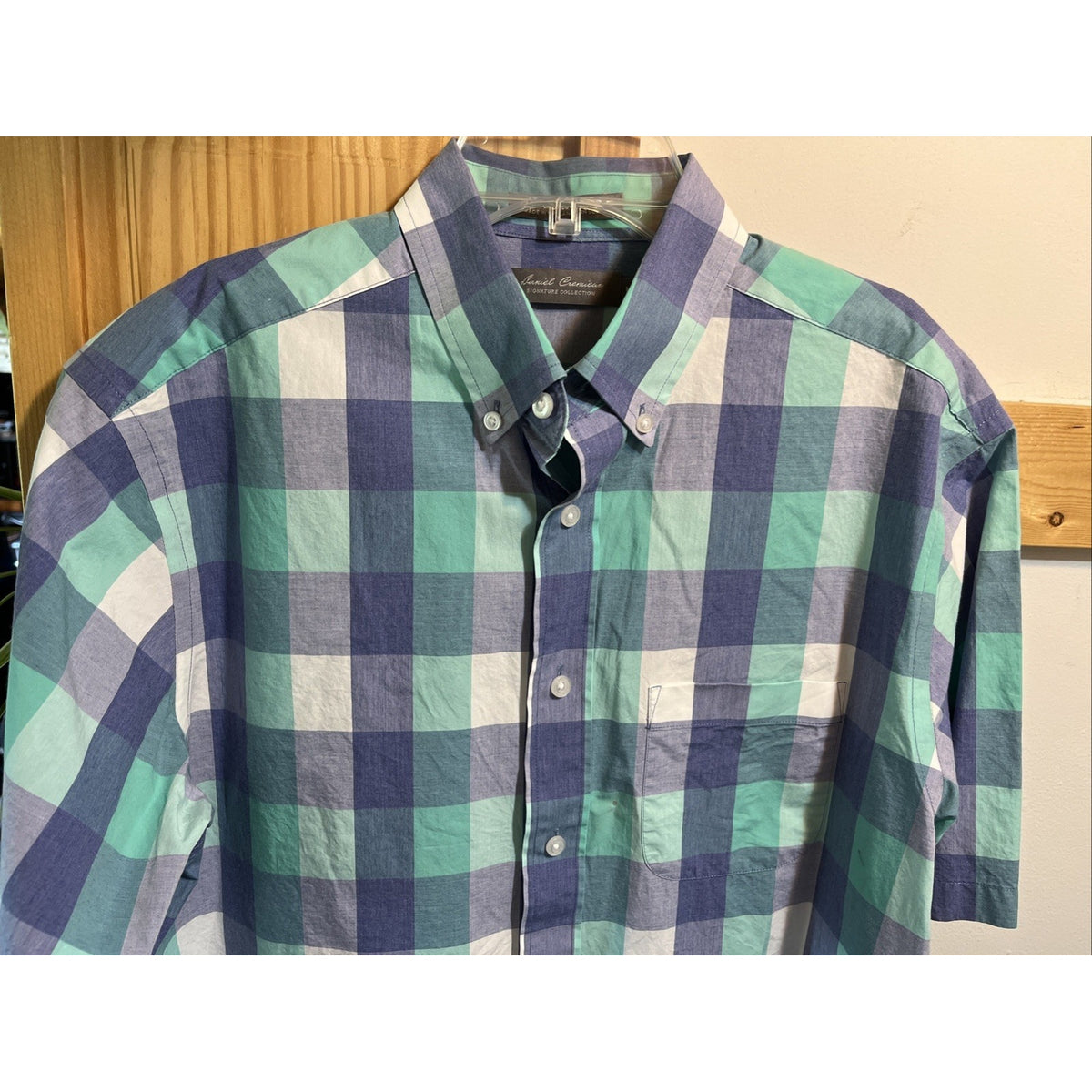Daniel Cremieux Short Sleeve Shirt M Blue Green Plaid Cotton Button Up