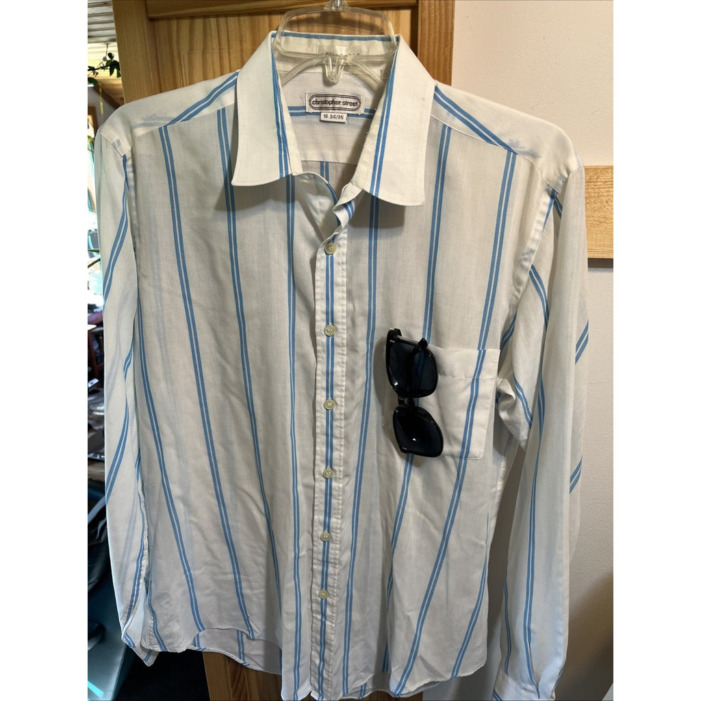 Vintage Christopher Street Men’s Size M 15.5 32-33 Blue Striped Button Up shirt