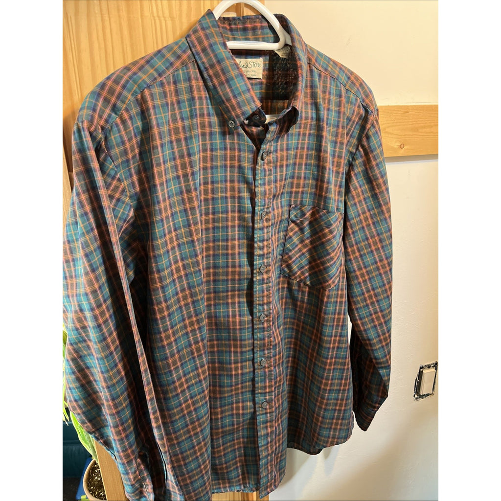 VTG Mens Store Sears Multicolor Plaid Button Front Flannel Shirt Size 16 - 16.5