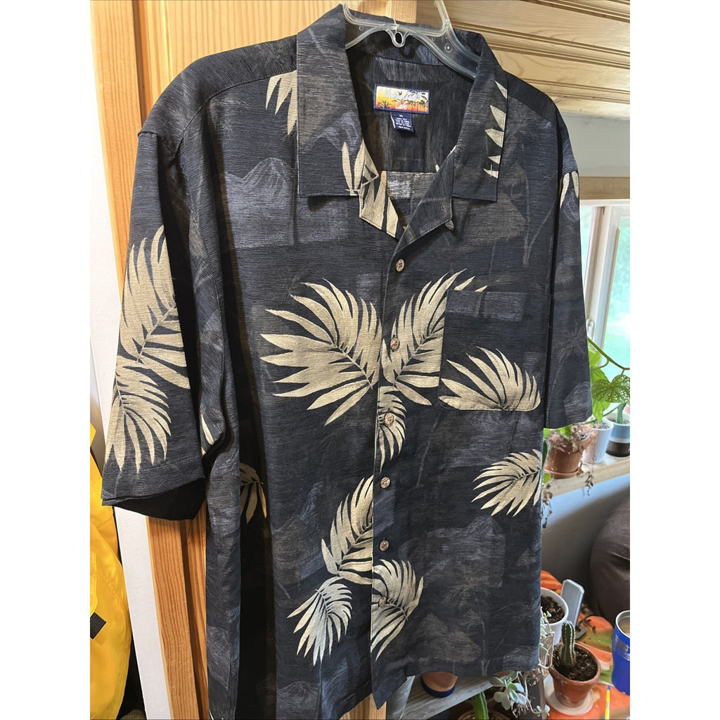 Havana Jack's Cafe Hawaiian Shirt Mens XL 100% Silk Washable Black Floral Tropic