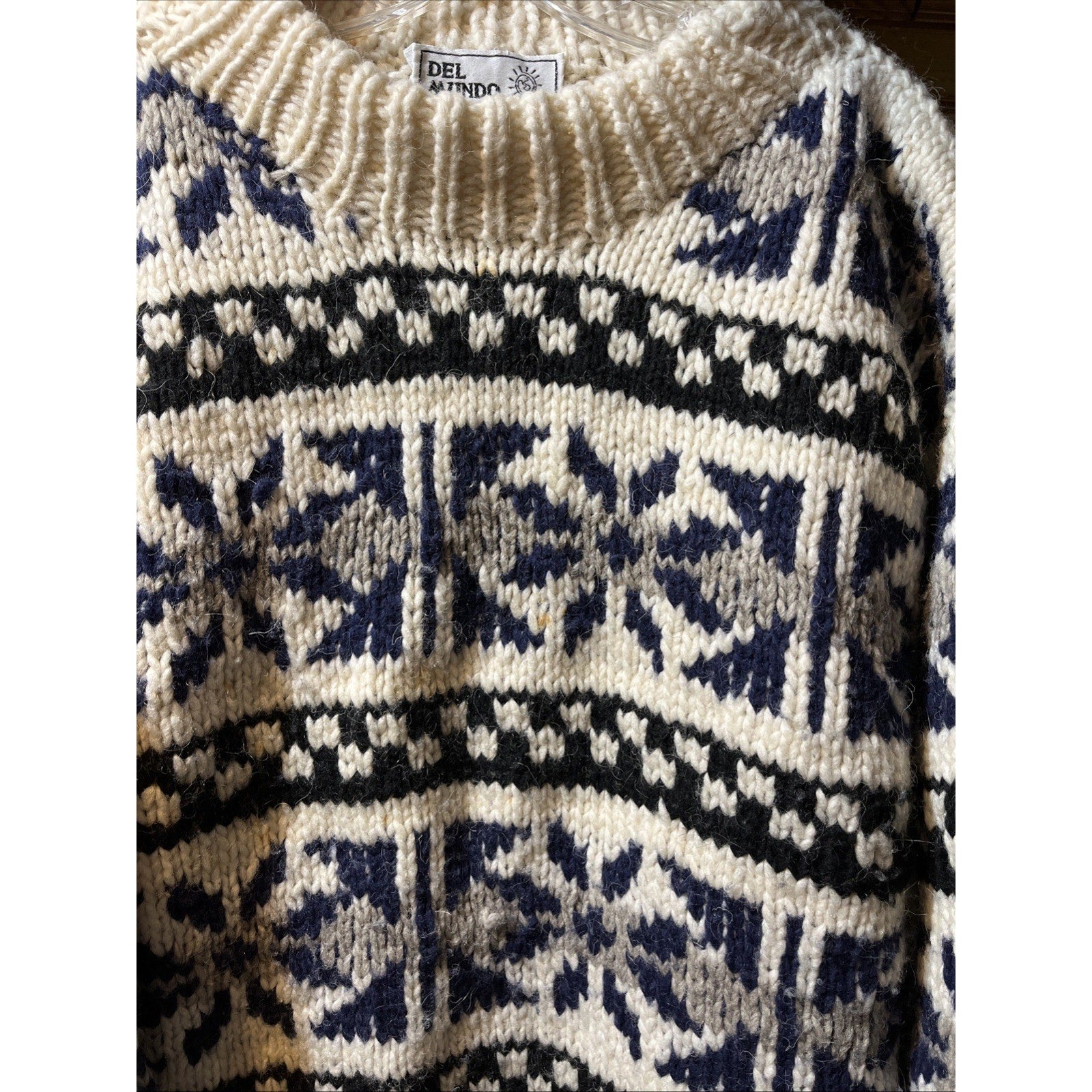 Vintage Del Mundo Oversized Ecuador Wool Fair Isle Sweater Nordic Sz XL Pullover
