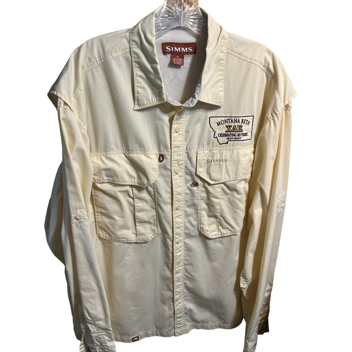 Simms Shirt Men’s Size XL Outdoor Fishing Button Up Long Sleeve Zip Pockets