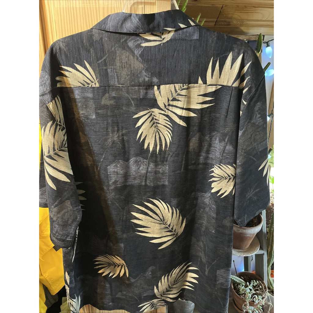 Havana Jack's Cafe Hawaiian Shirt Mens XL 100% Silk Washable Black Floral Tropic
