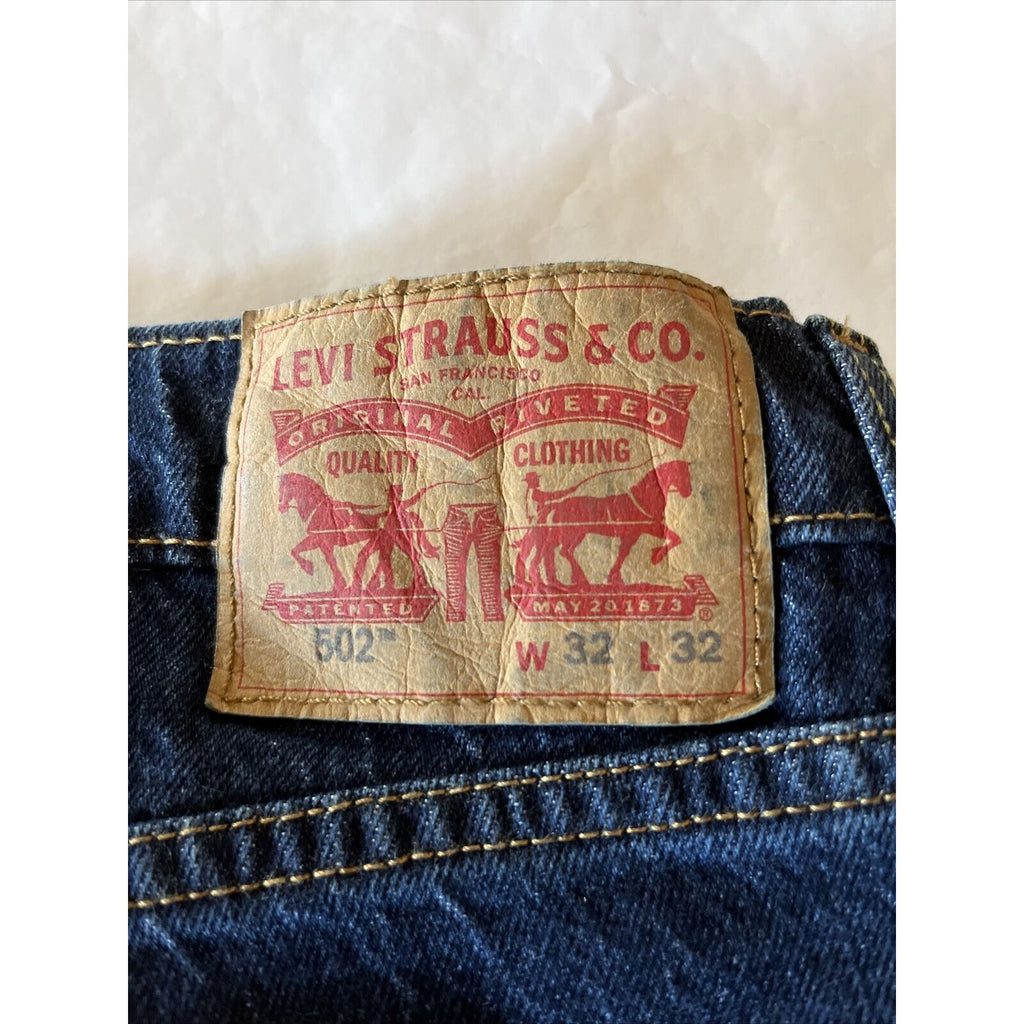 Levis 502 Mens Jeans Size 33x30 Dark Wash Blue Regular Taper Fit Leg Stretch EUC
