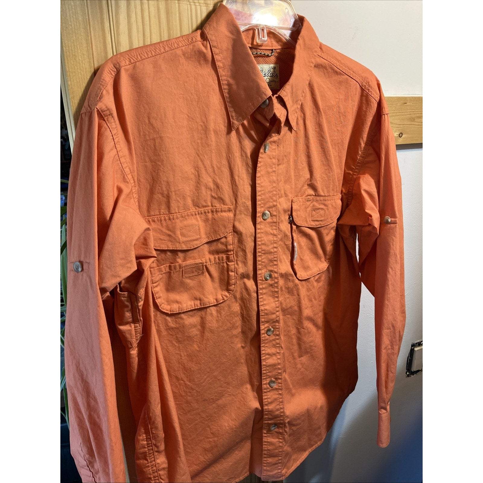 Cabela's Shirt Mens Tag Size M Medium Long Sleeve Orange Fishing Hiking