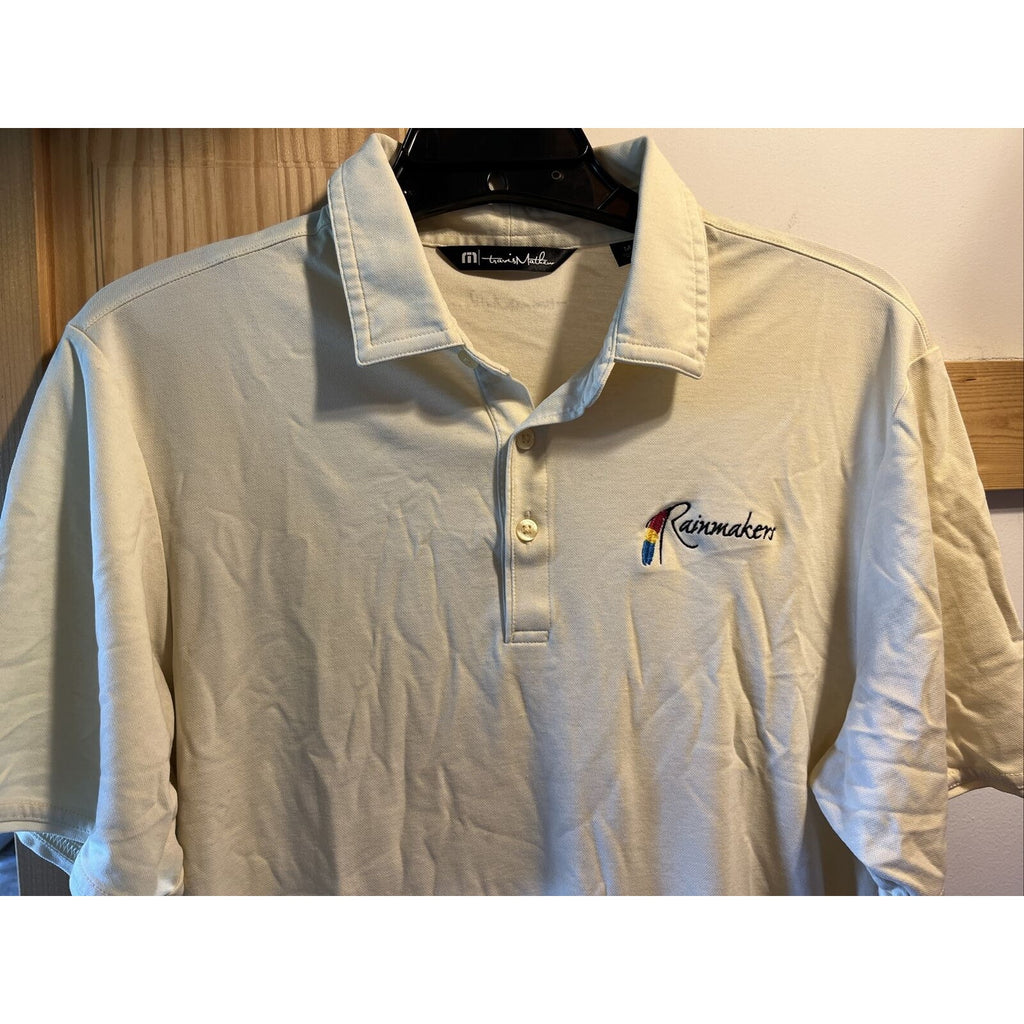 Travis Mathew Shirt Mens M Short Sleeve Button Polo Solid Yellow Rainmaker Logo