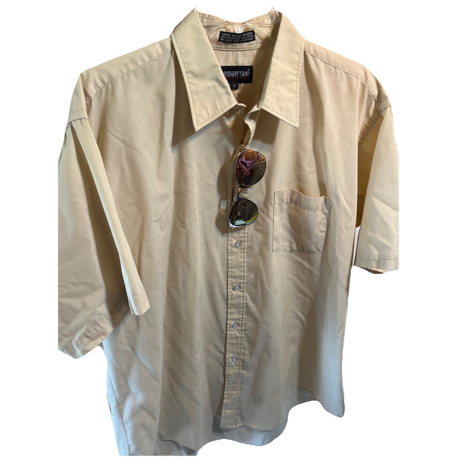 Vintage Botany 500 Mens Short Sleeve Dress Shirt Size 17 XL Brown Button Up